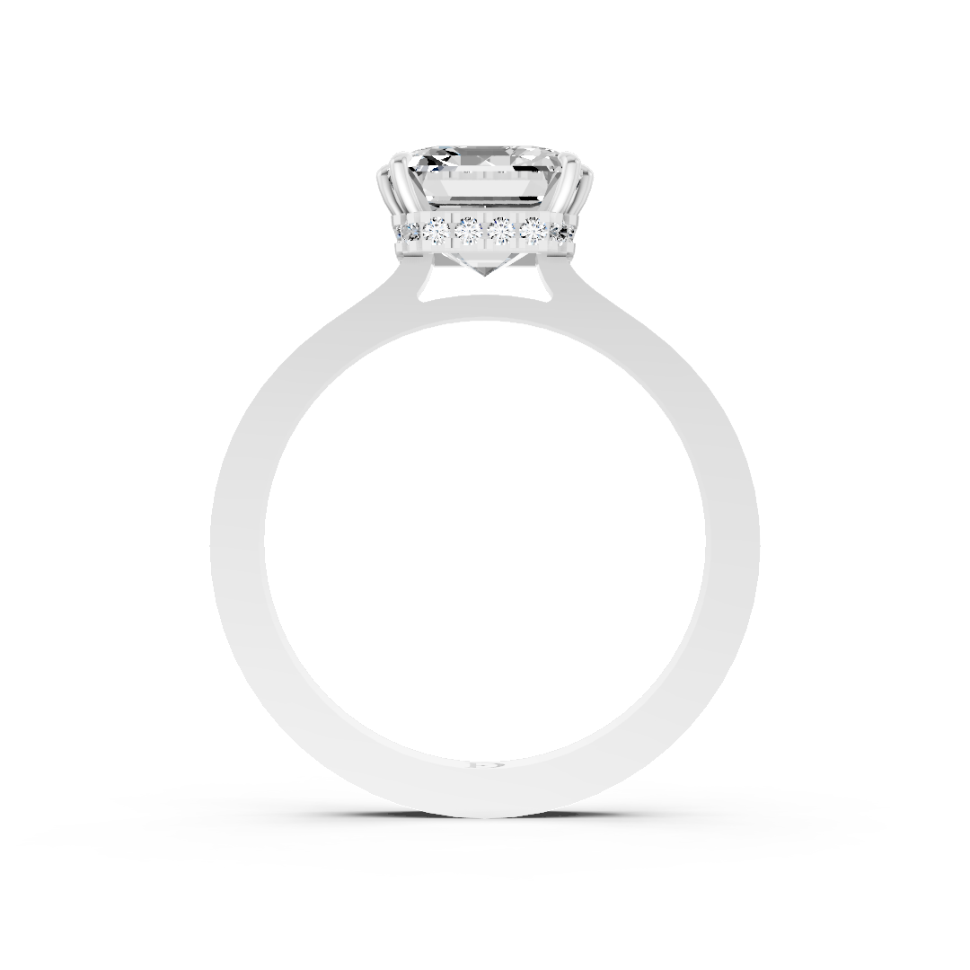 Asscher Solitaire Diamond Hidden Halo Ring