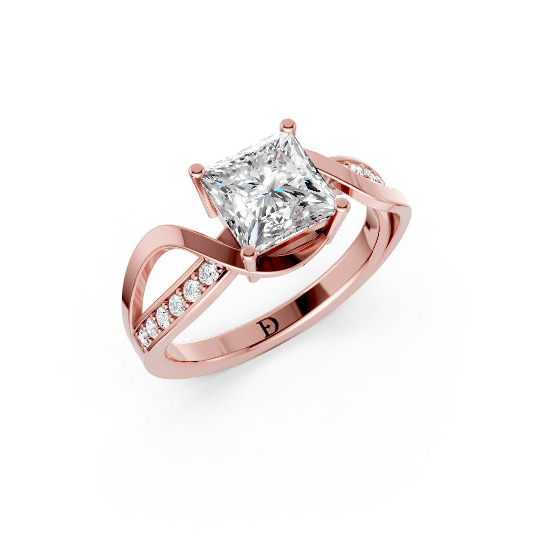 Princess Cut Diamond Bypass With Ribbon Wrap Set Ring