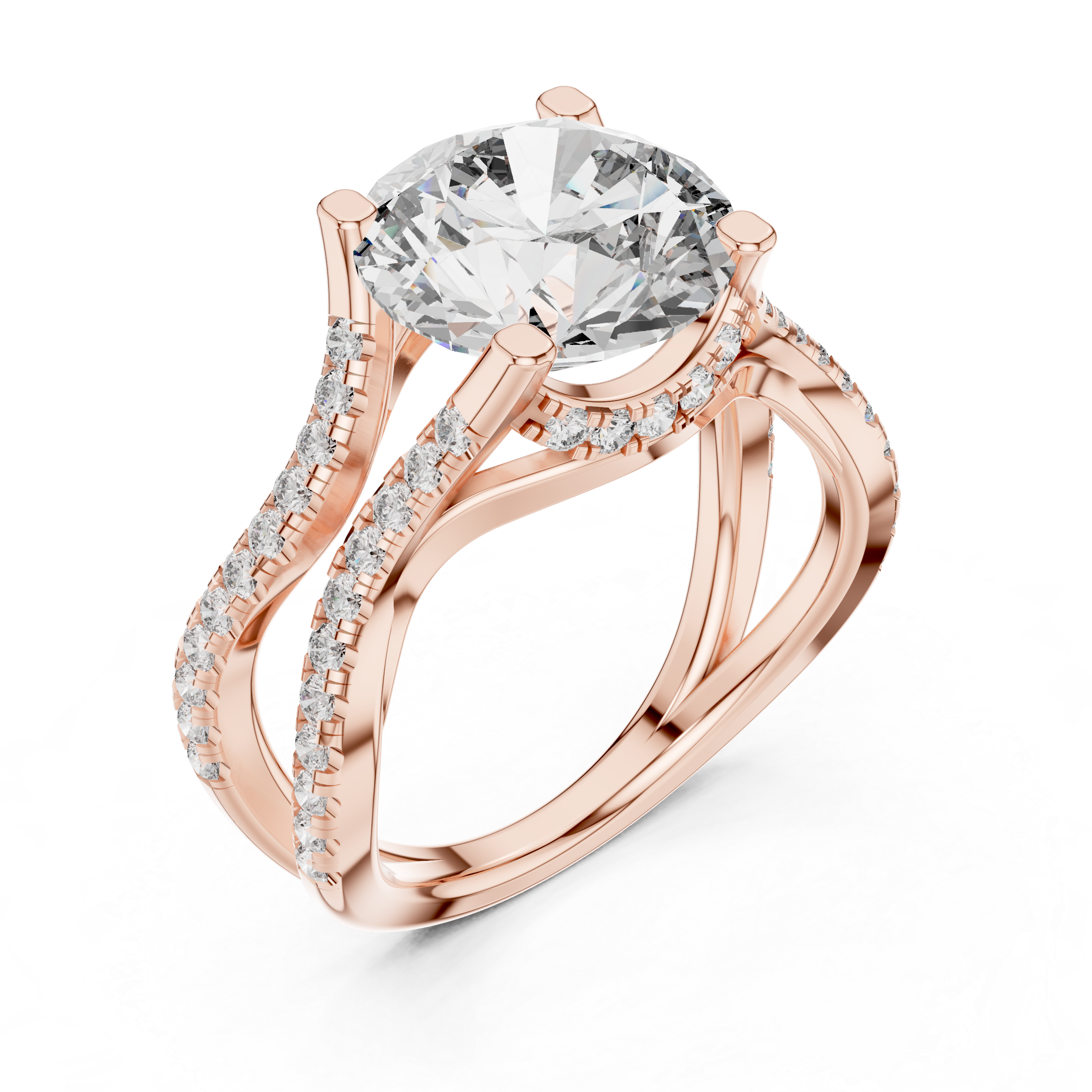 Round Diamond Split Shank Engagement Ring
