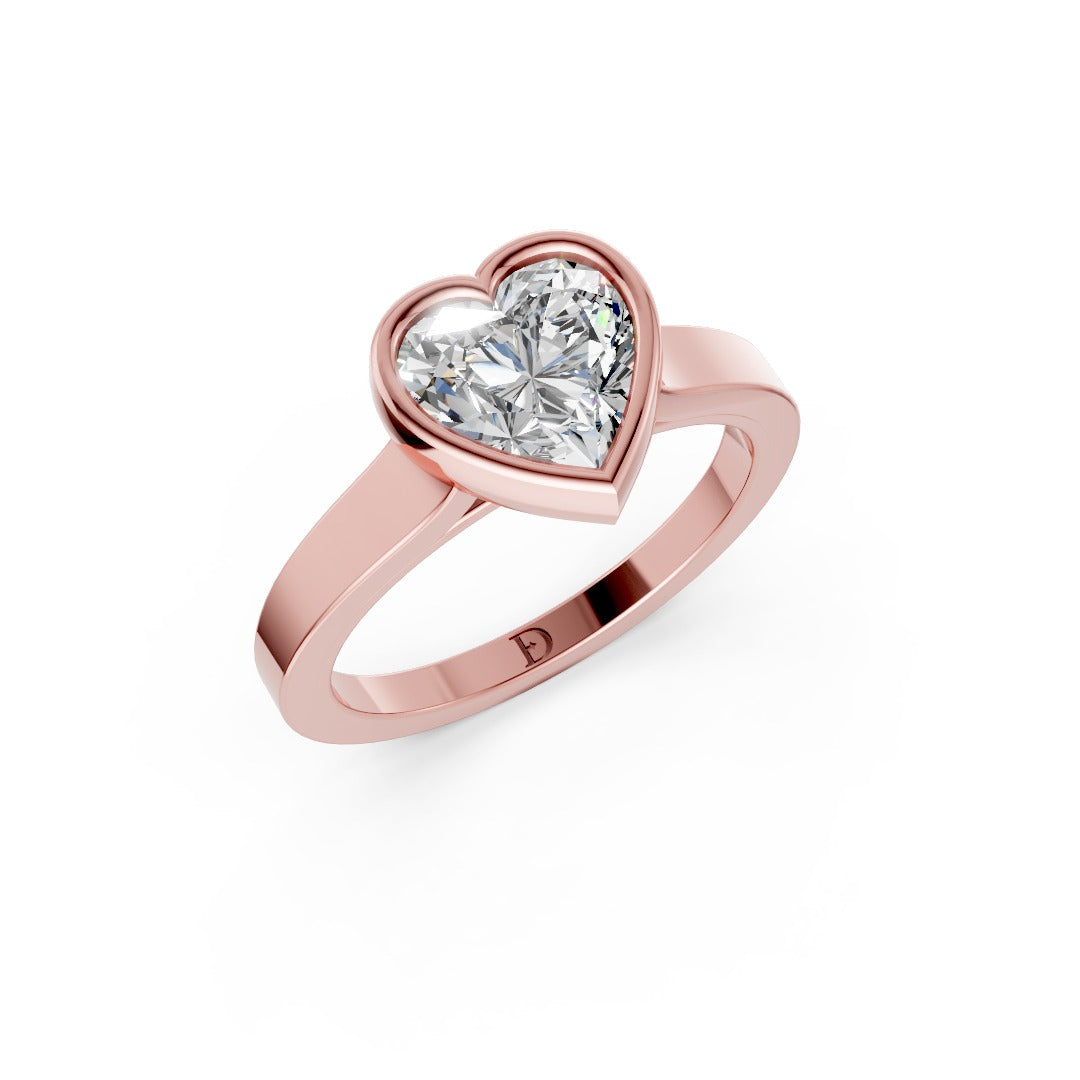 Heart Cut Bezel Solitaire Lab Diamond Wedding Ring