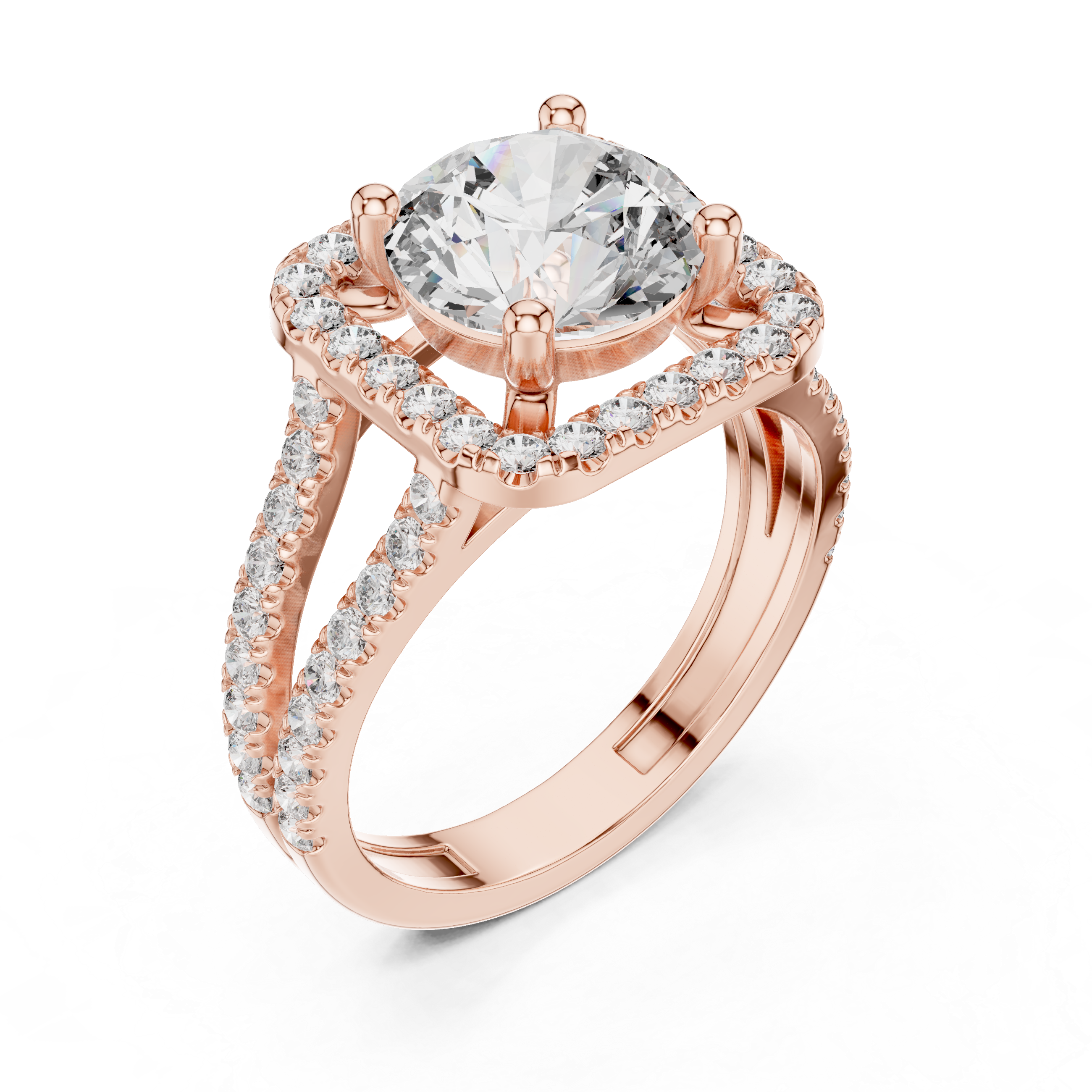Round Diamond Split Shank With Floating Halo Ring