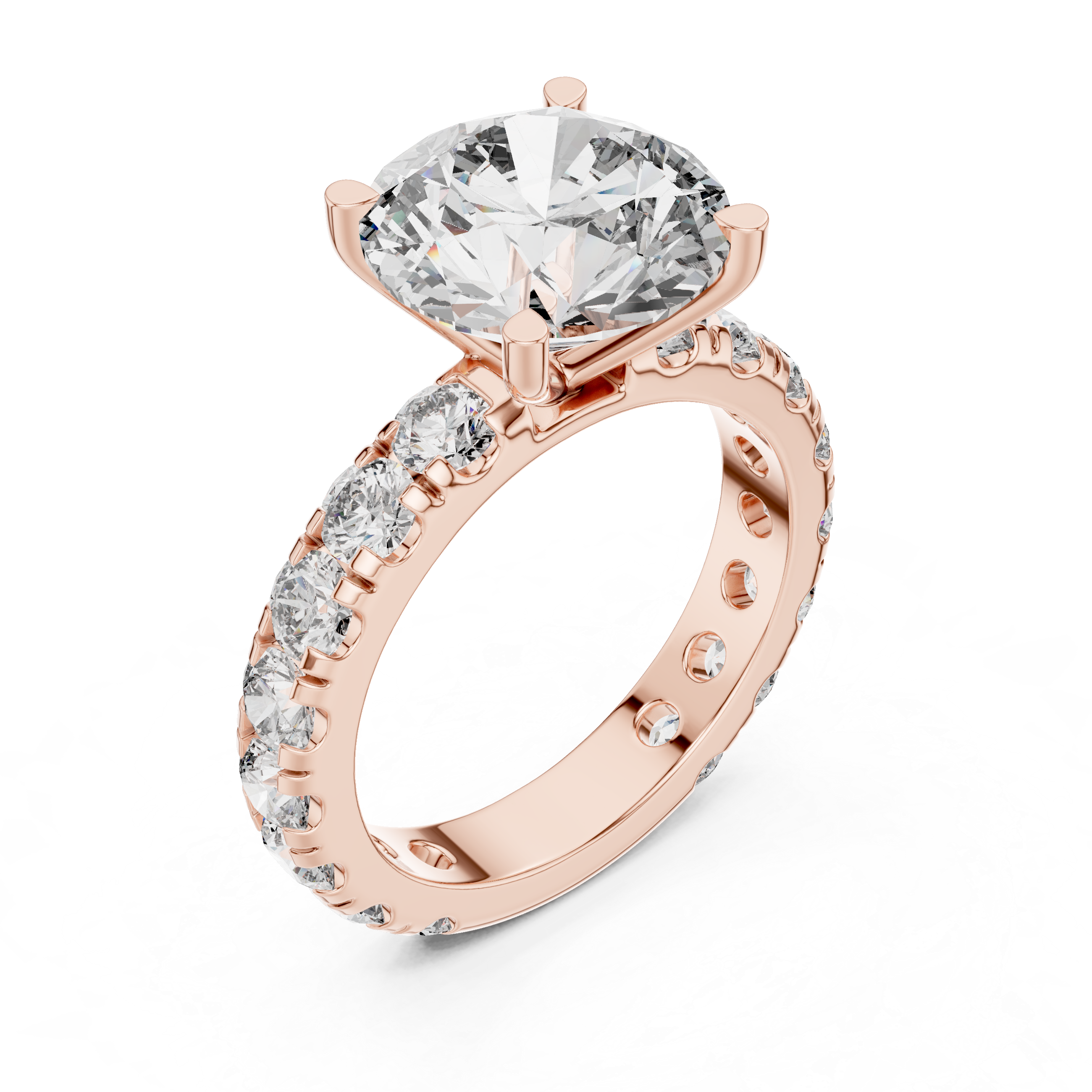 Round Diamond U-Prong Pave Set Ring