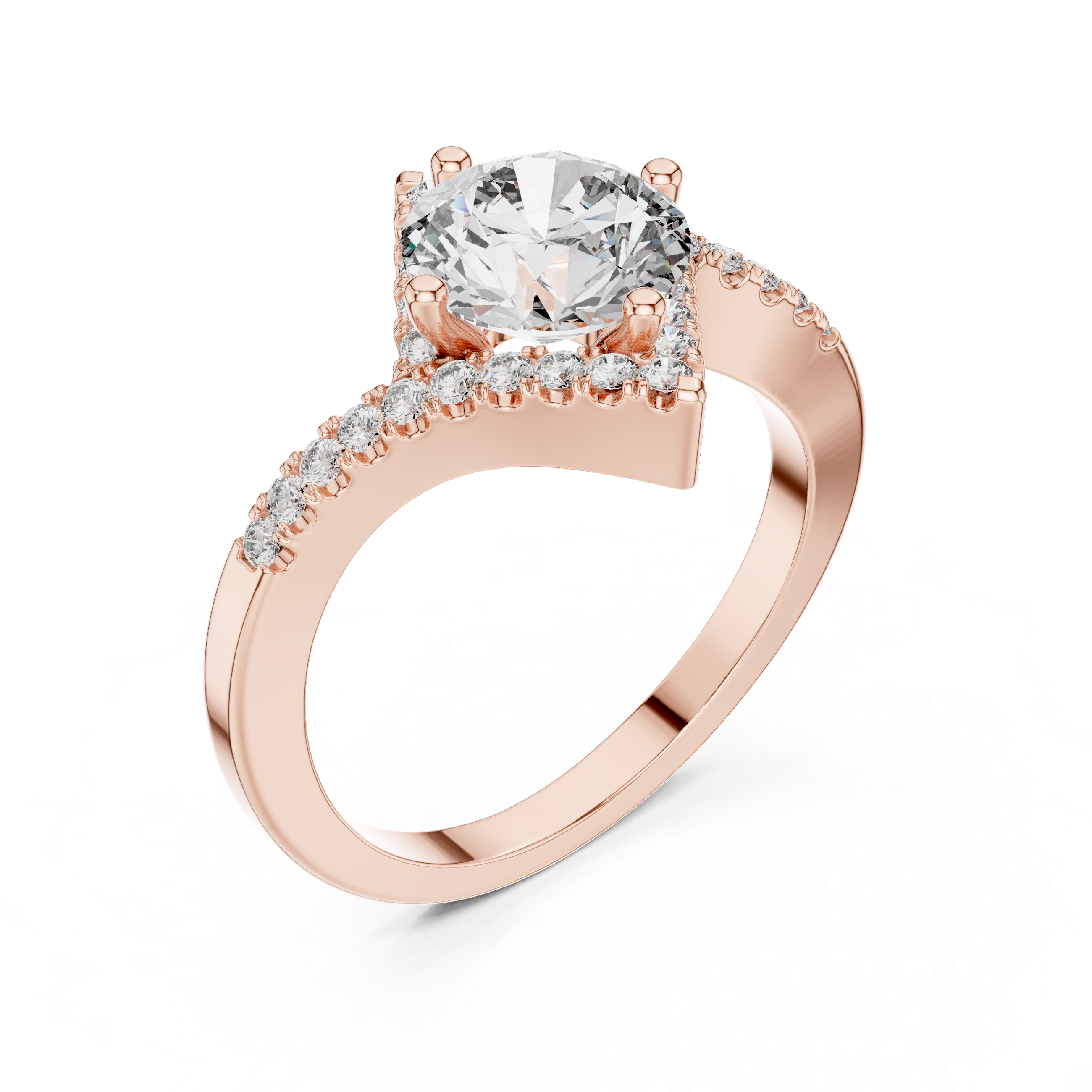 Round Diamond Bypass Shank Wedding Ring