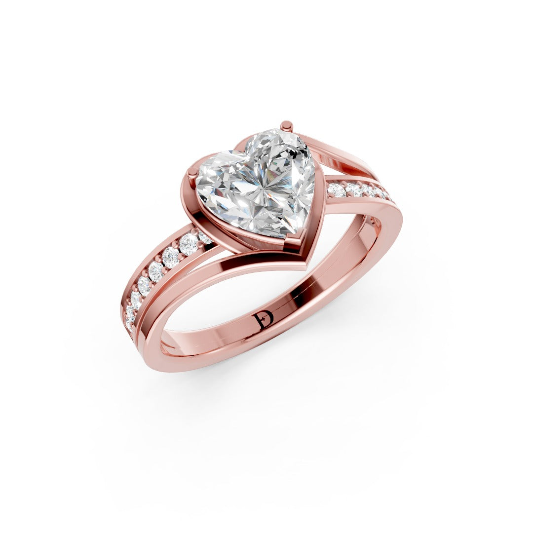 Heart Accented Bypass Lab Diamond Engagement Ring