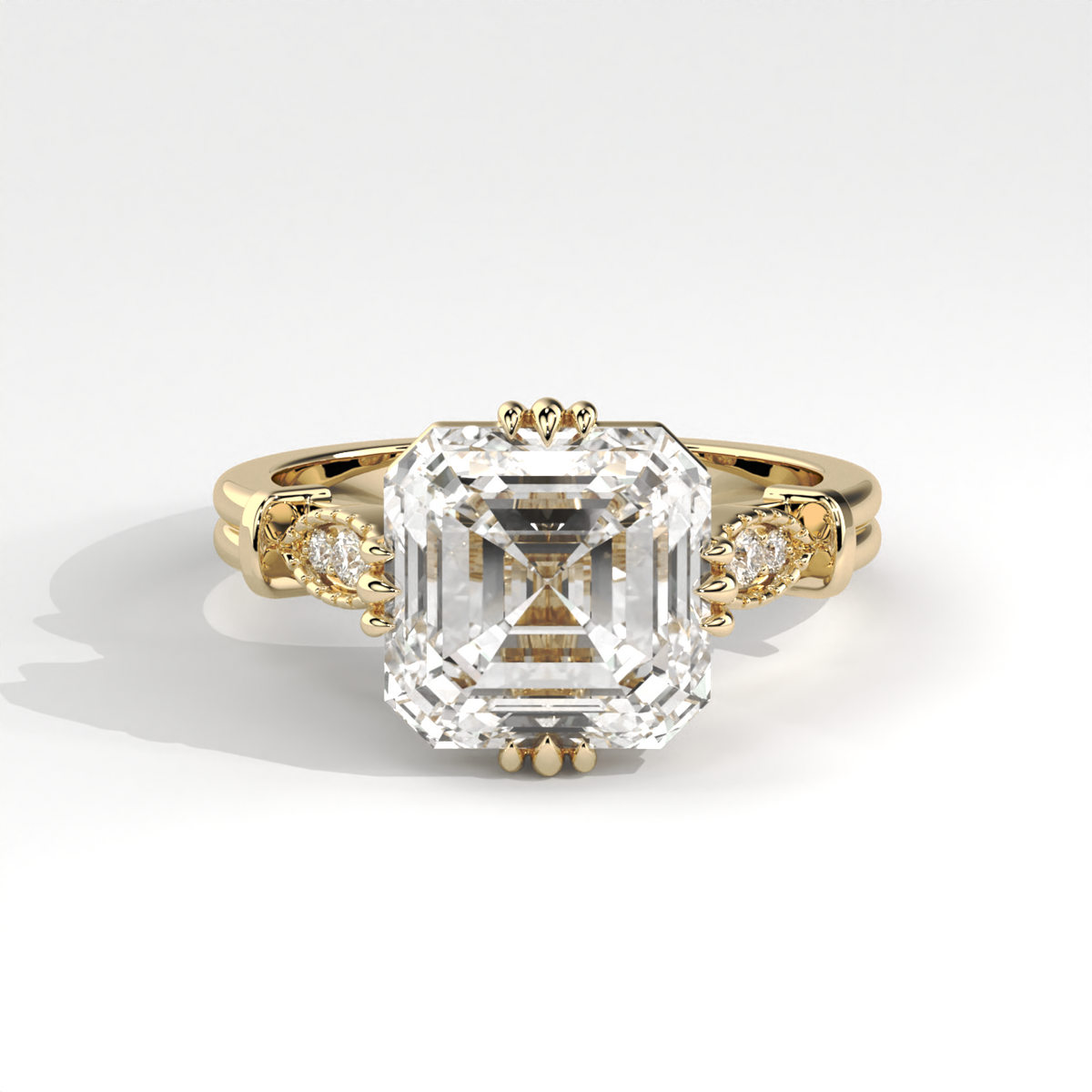 Asscher Cut Engagement Ring with Milgrain Accents