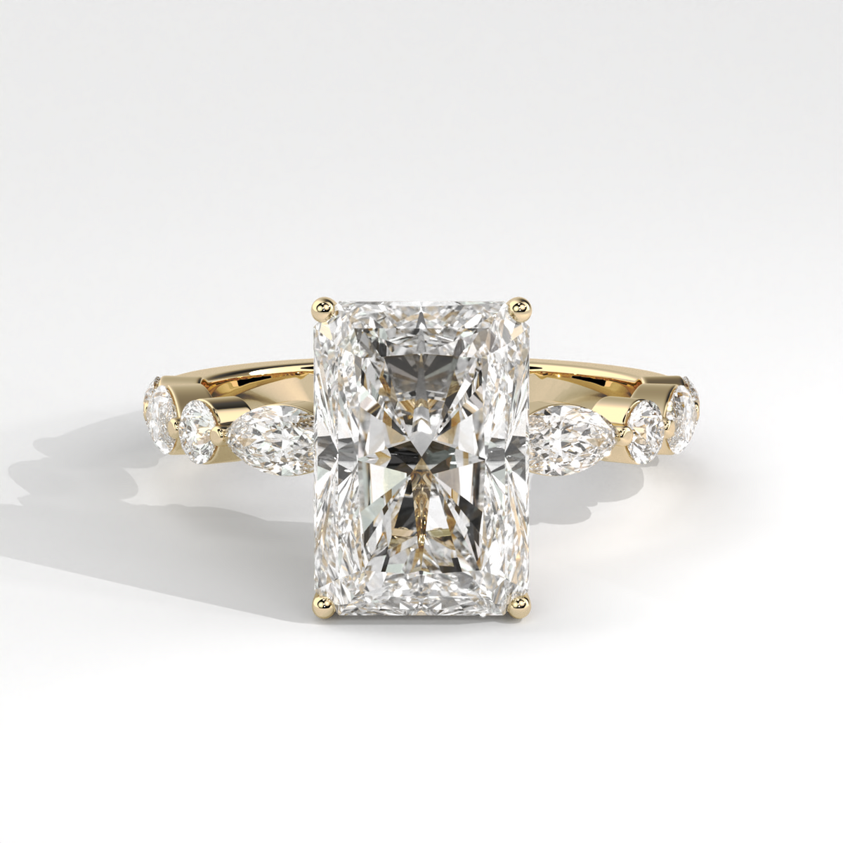 Radiant Cut Engagement Ring with Marquise & Round Side Accent