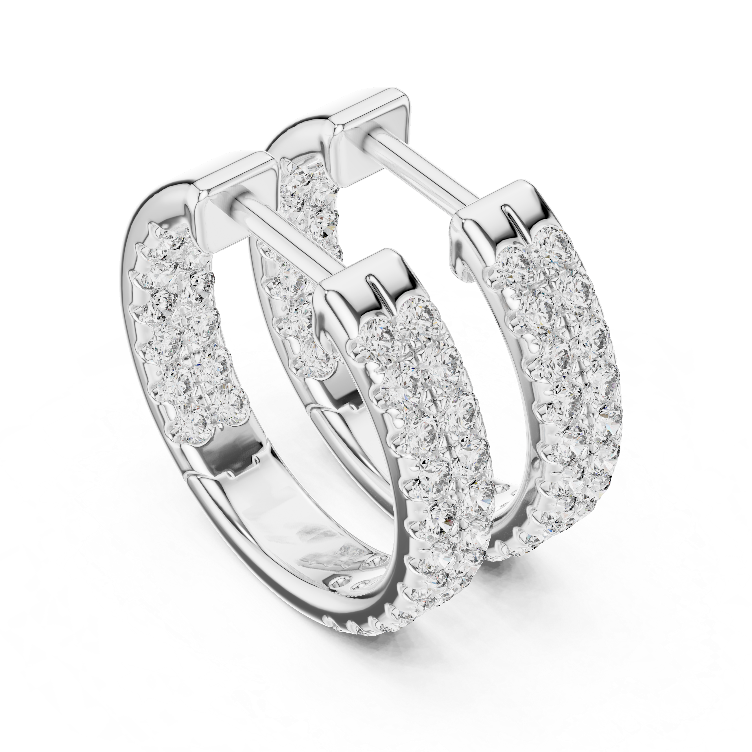 Two Row Diamond Hoop Earrings