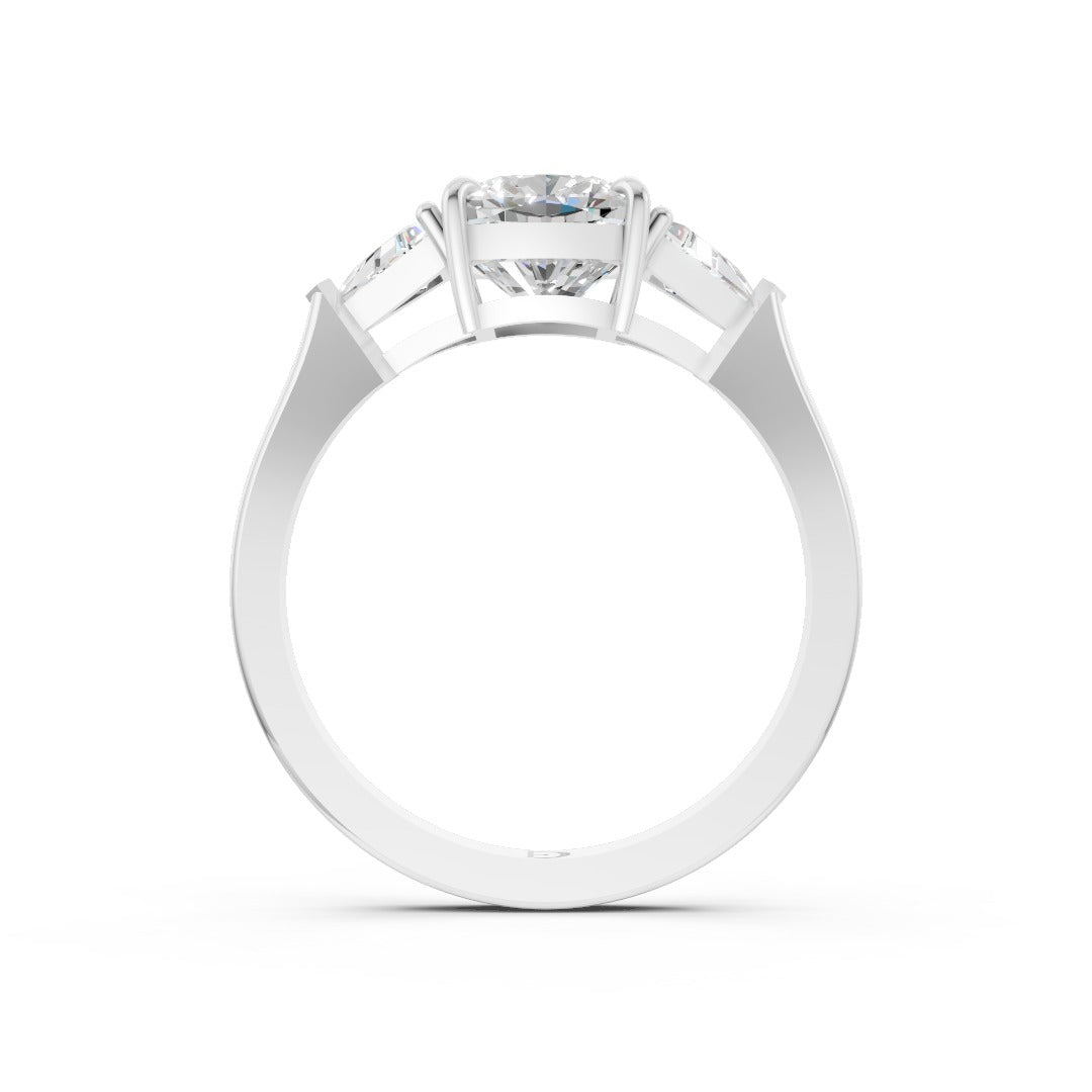 Cushion Cut Diamond Engagement Ring with Trillion Cut Side Stones