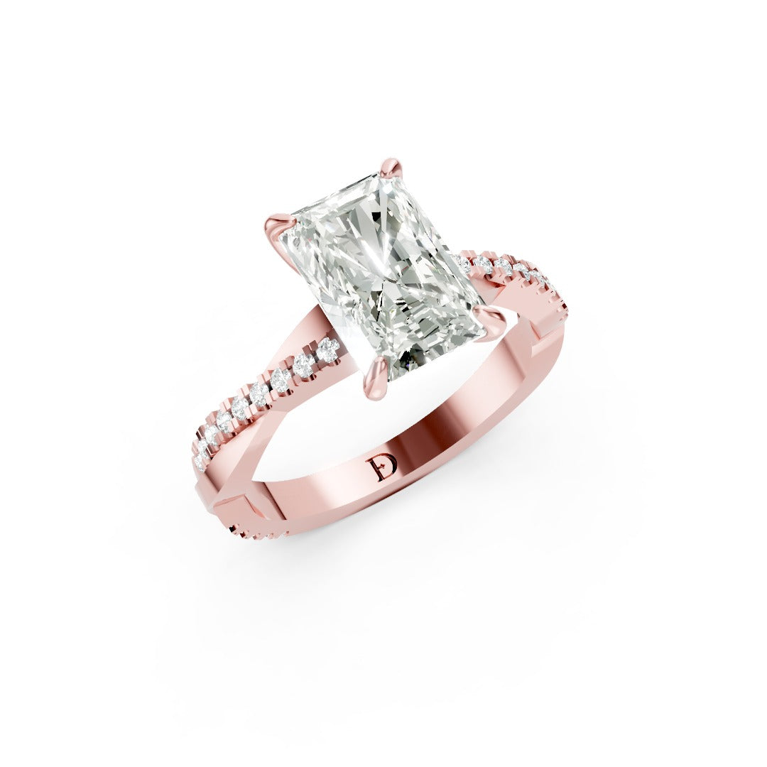 Radiant Cut Diamond Twisted Anniversary Ring With Pave Band