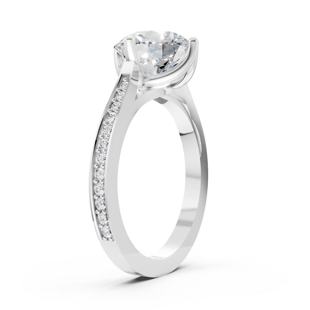 Elegant Round Cut Diamond Ring With Delicate Pavé Band