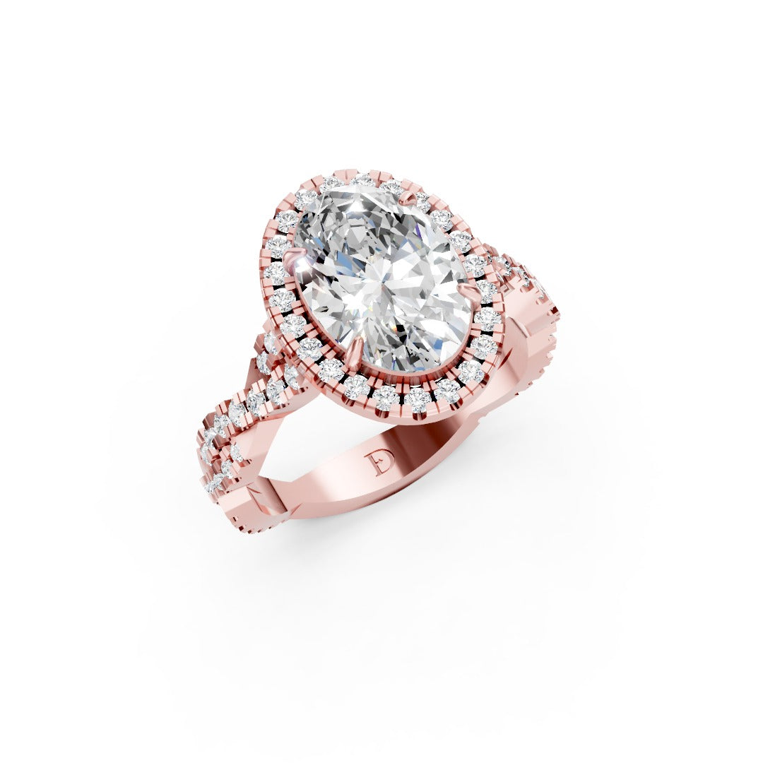 Oval Cut Diamond Halo with Twisted Pave Ring