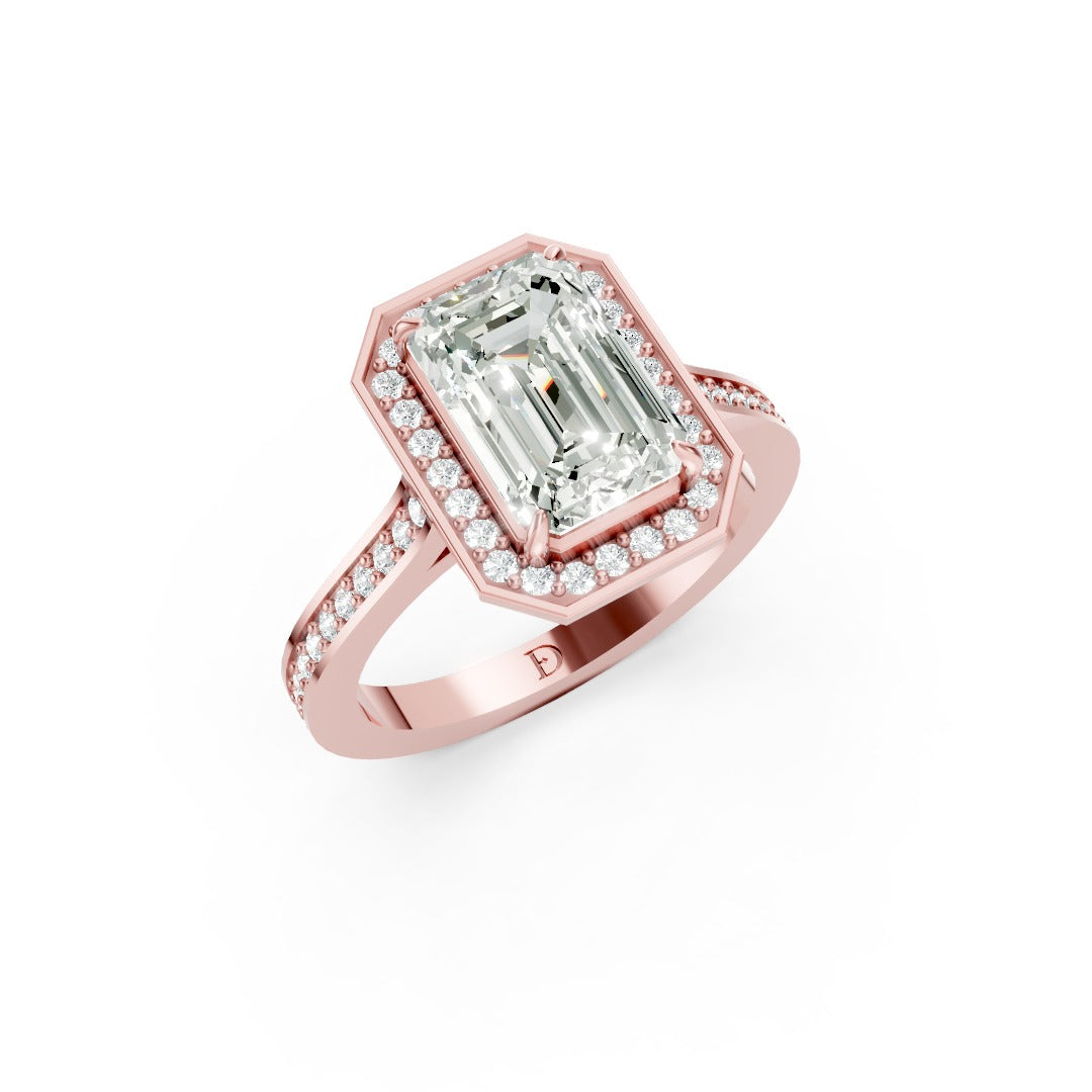 Emerald Cut Lab Grown Diamond Halo Engagement Ring