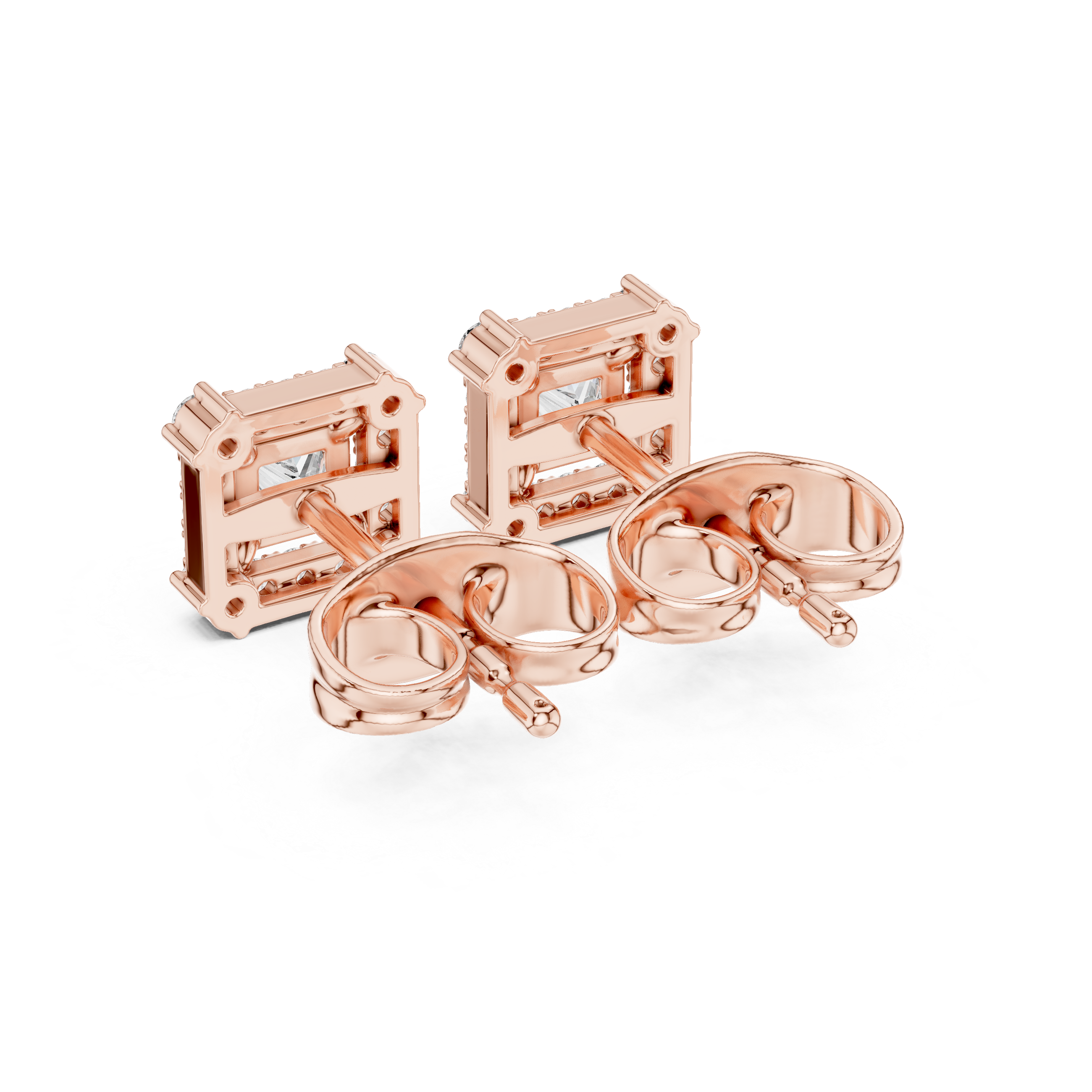 Princess Cut Diamond Square Halo Stud Earrings