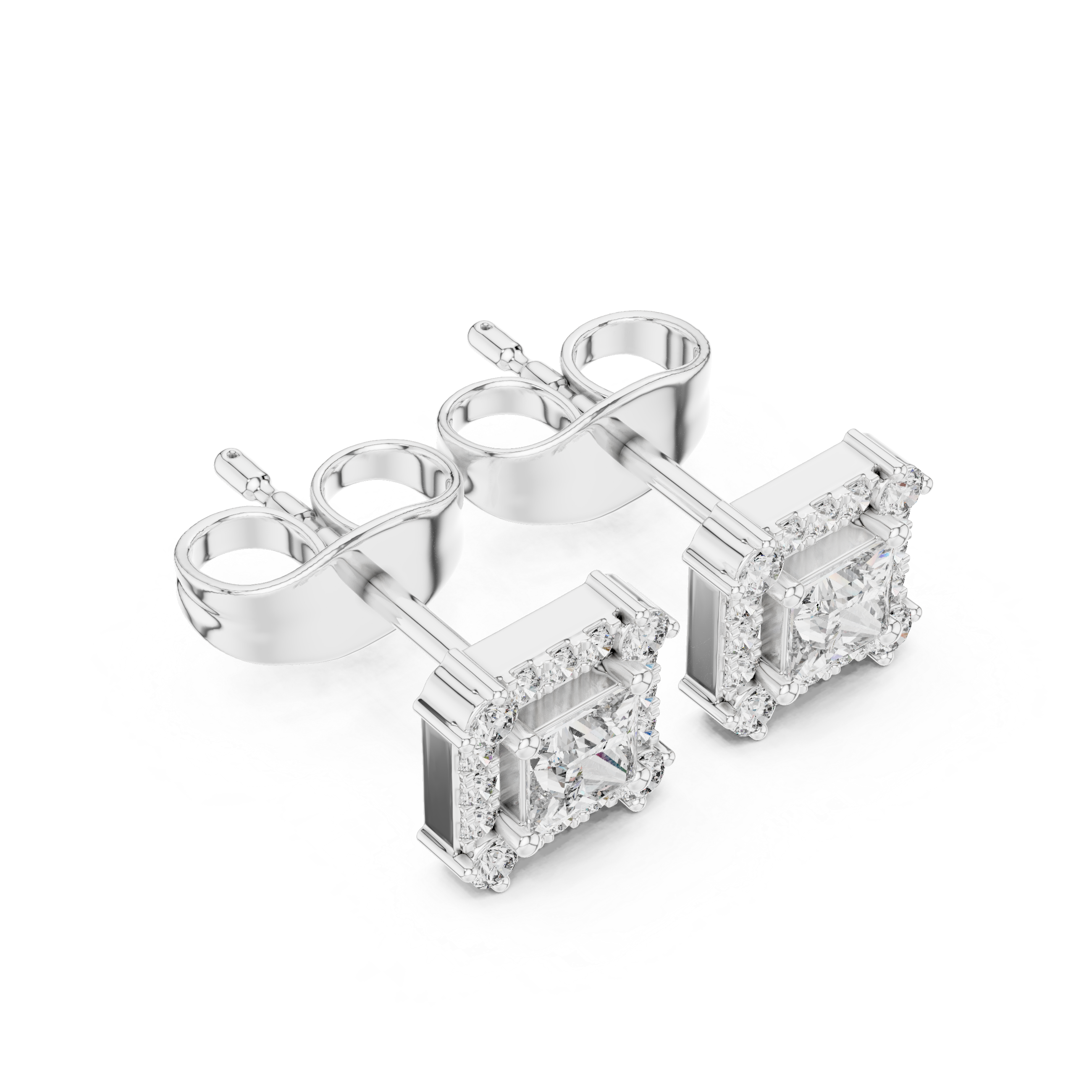 Princess Cut Diamond Square Halo Stud Earrings