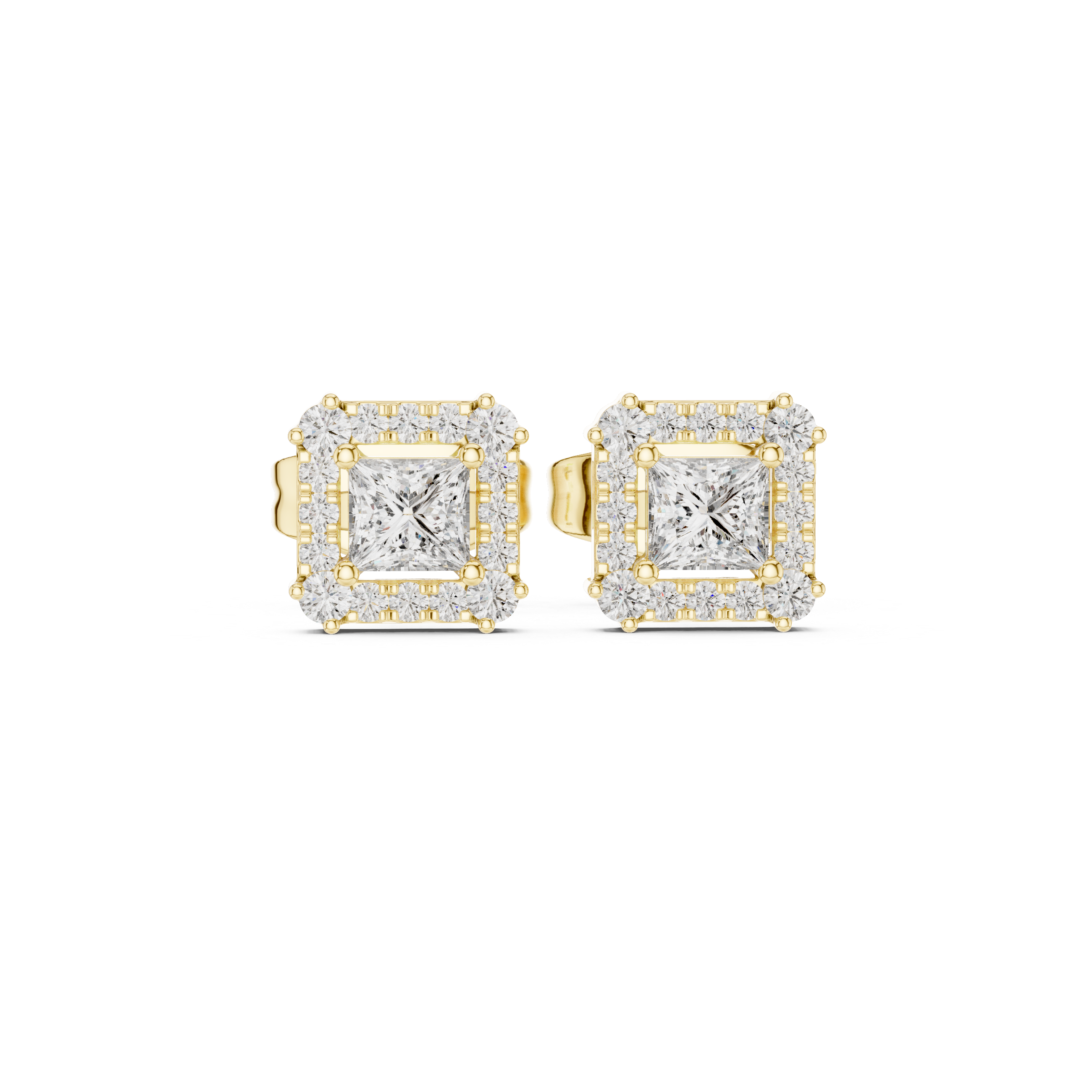Princess Cut Diamond Square Halo Stud Earrings