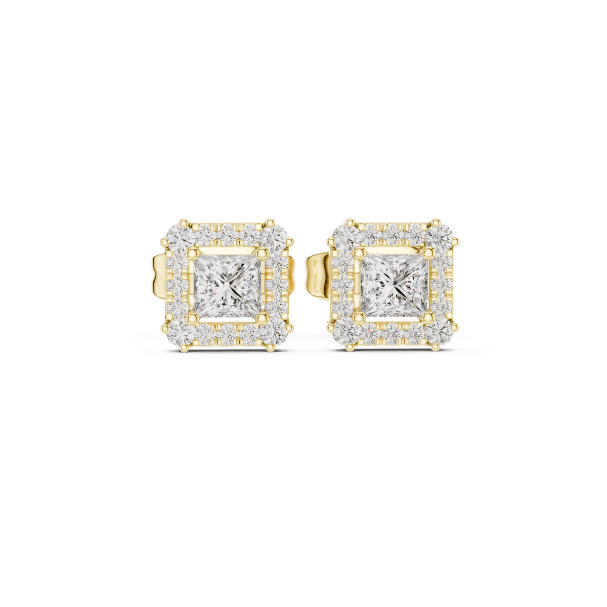 Princess Cut Diamond Square Halo Stud Earrings