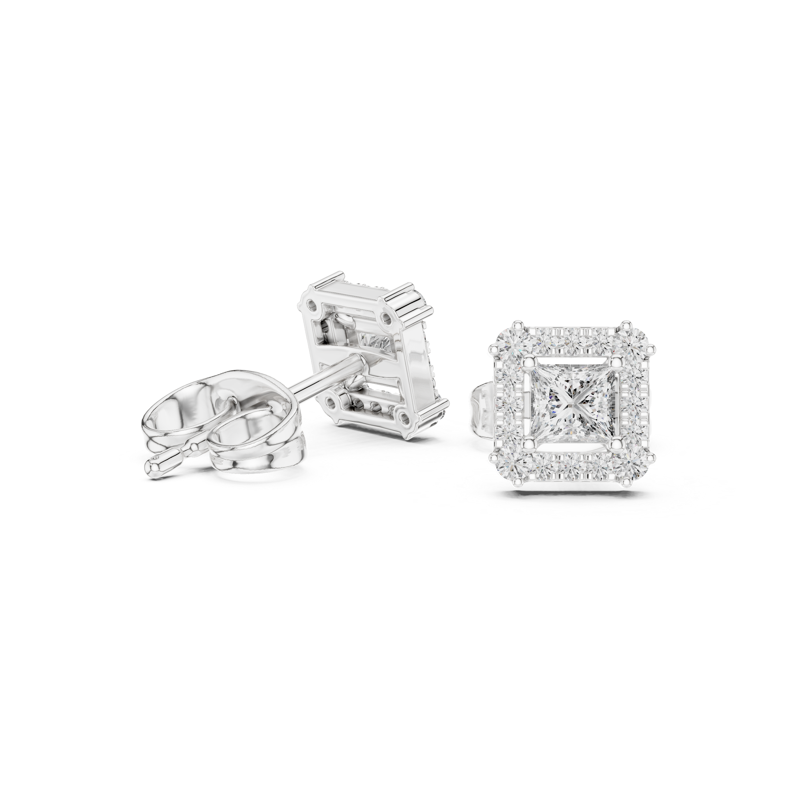Princess Cut Diamond Square Halo Stud Earrings