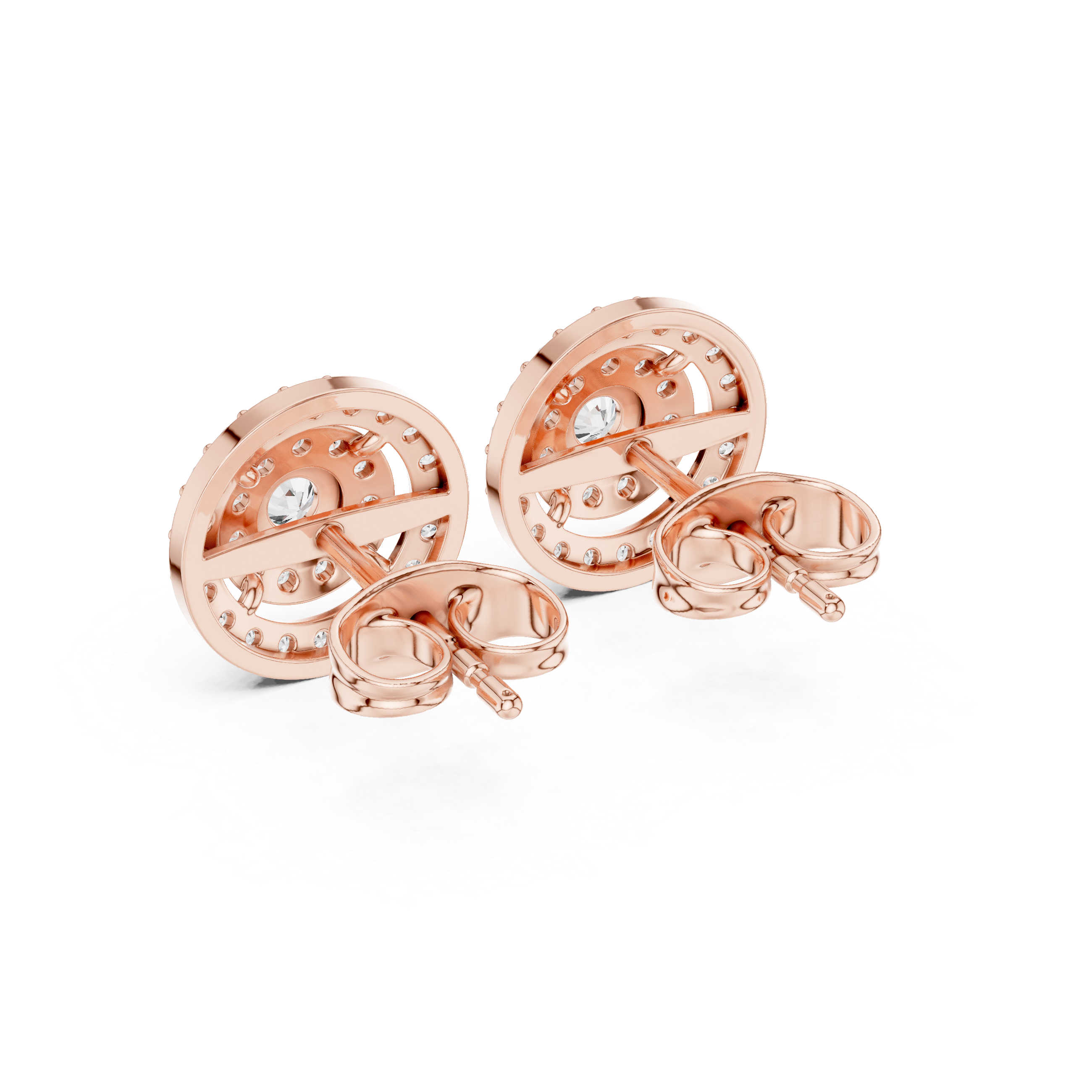 Round Brilliant Cut Diamond Double Halo Stud Earrings