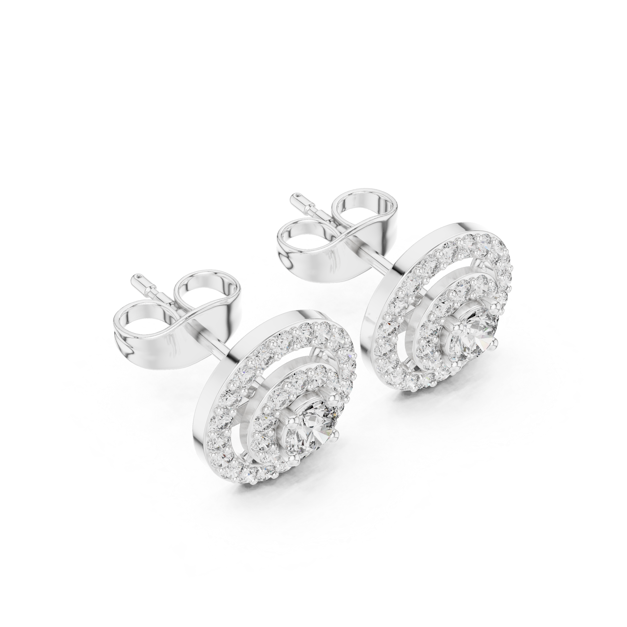 Round Brilliant Cut Diamond Double Halo Stud Earrings