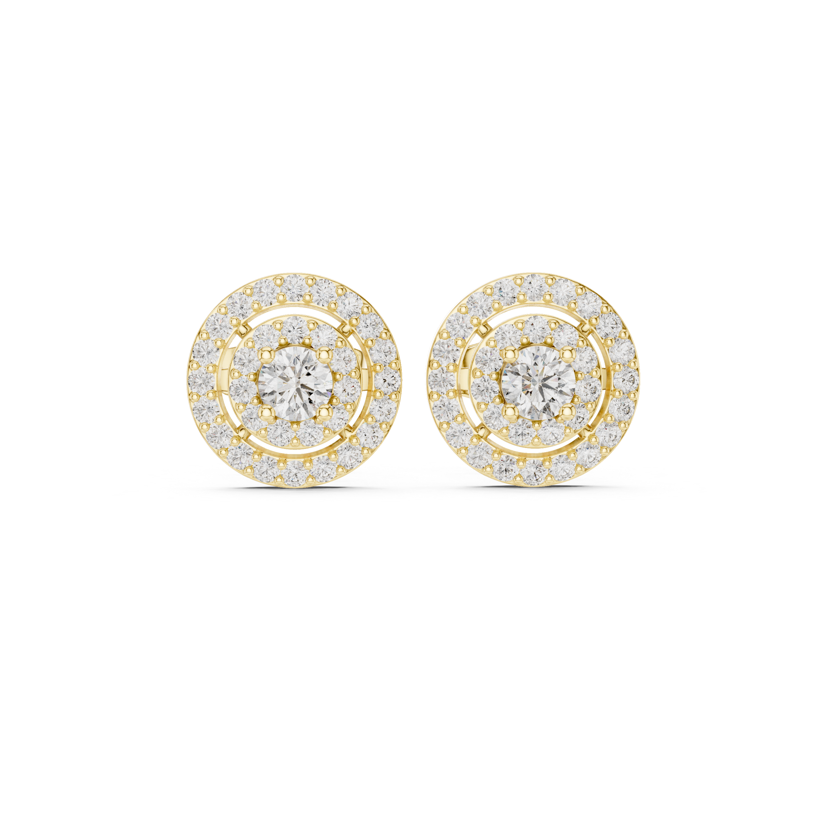 Round Brilliant Cut Diamond Double Halo Stud Earrings