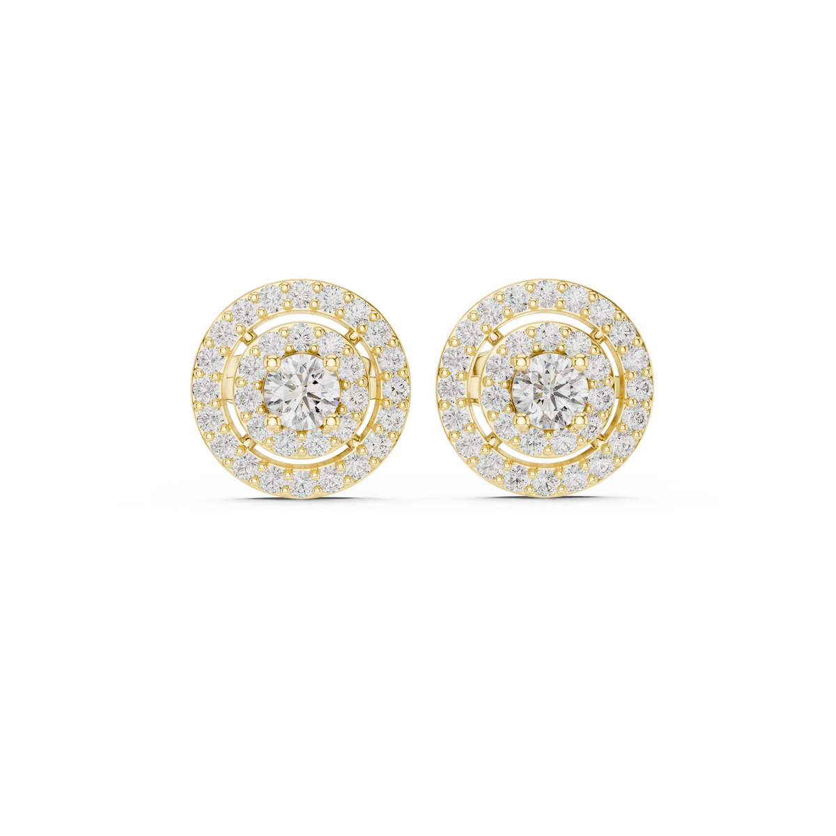 Round Brilliant Cut Diamond Double Halo Stud Earrings