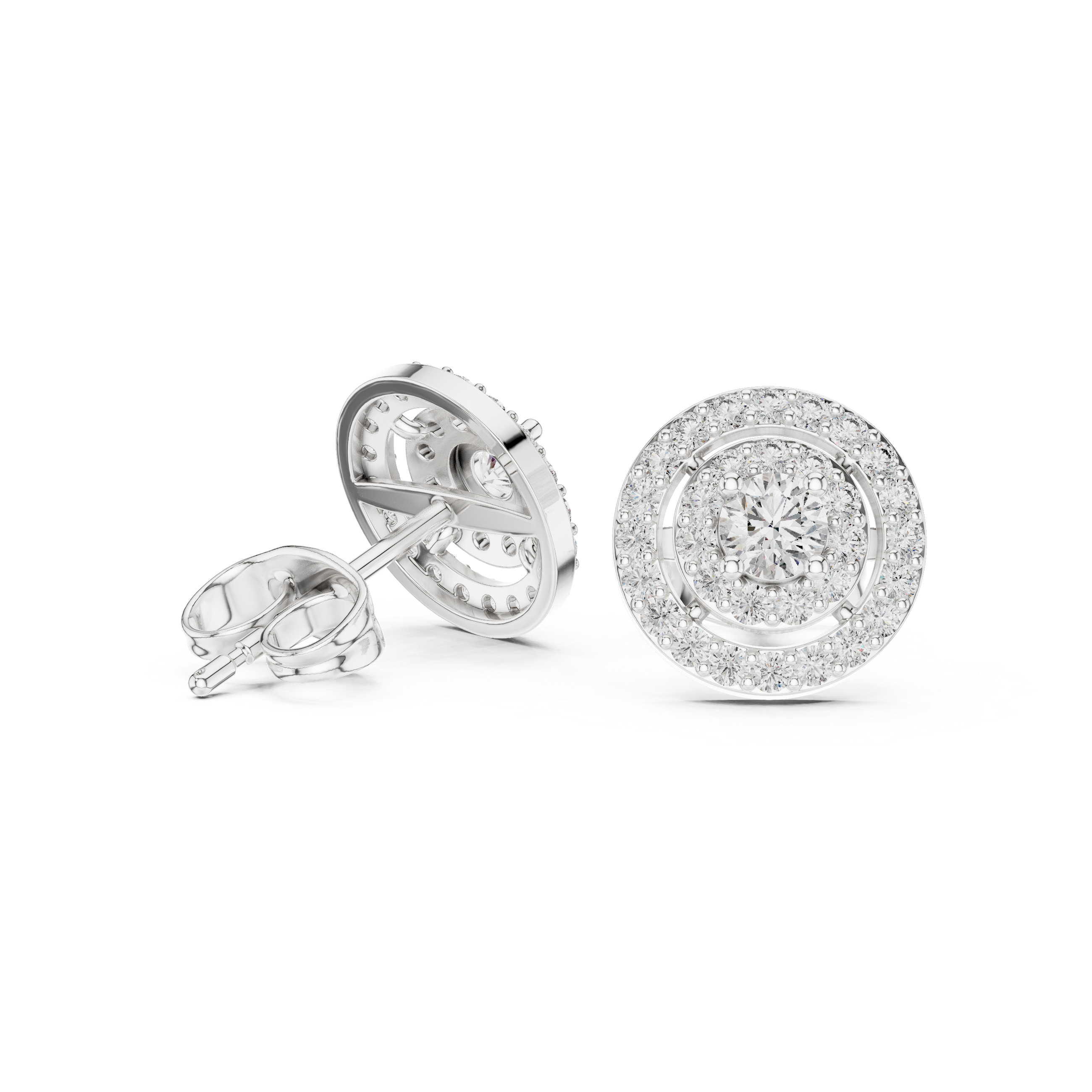 Round Brilliant Cut Diamond Double Halo Stud Earrings