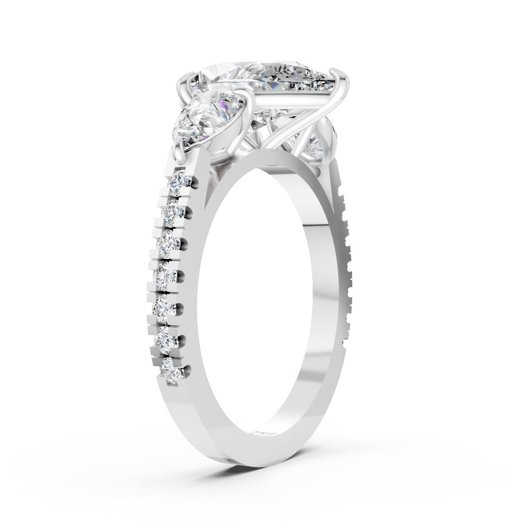 Pear Cut Lab Grown Diamond Three Stone Engagement Ring