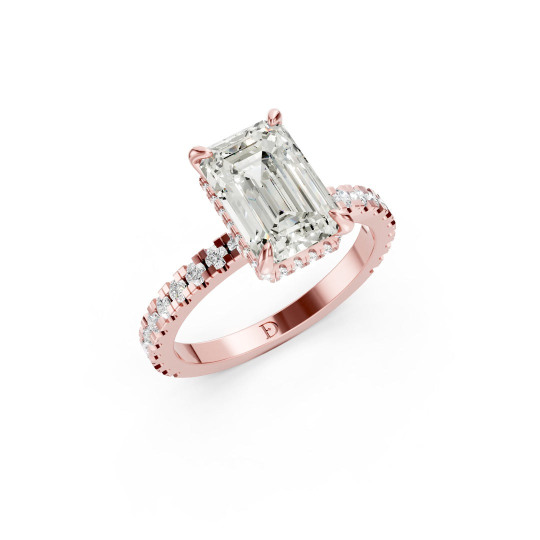 Emerald Diamond With Hidden Halo Anniversary Ring