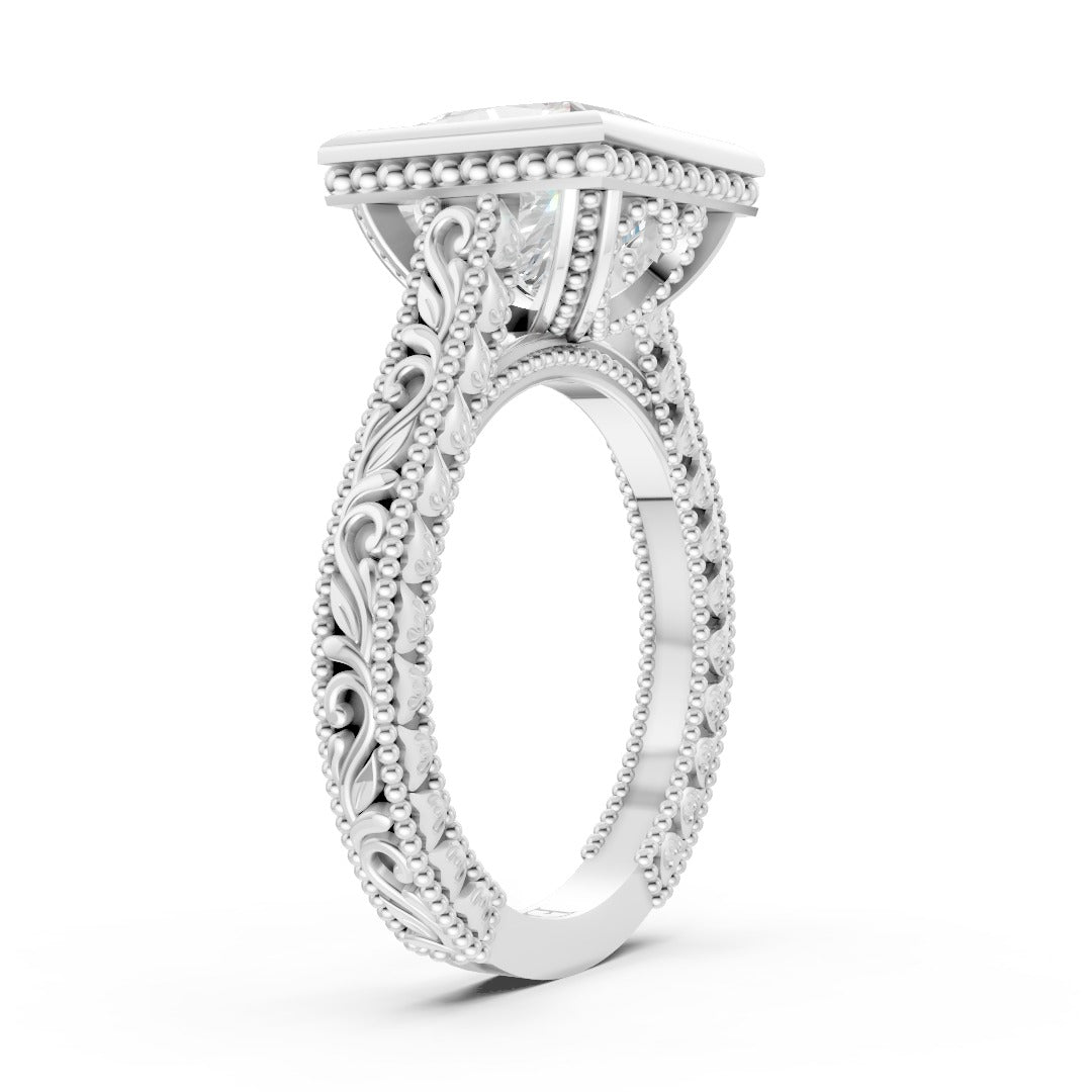 Princess Cut Bezel Set Filigree Engagement Ring
