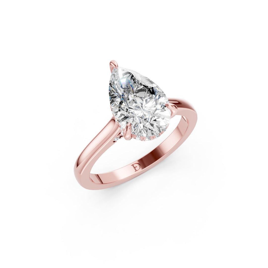 Pear Diamond Solitaire With Under-Halo & Bridge Accents