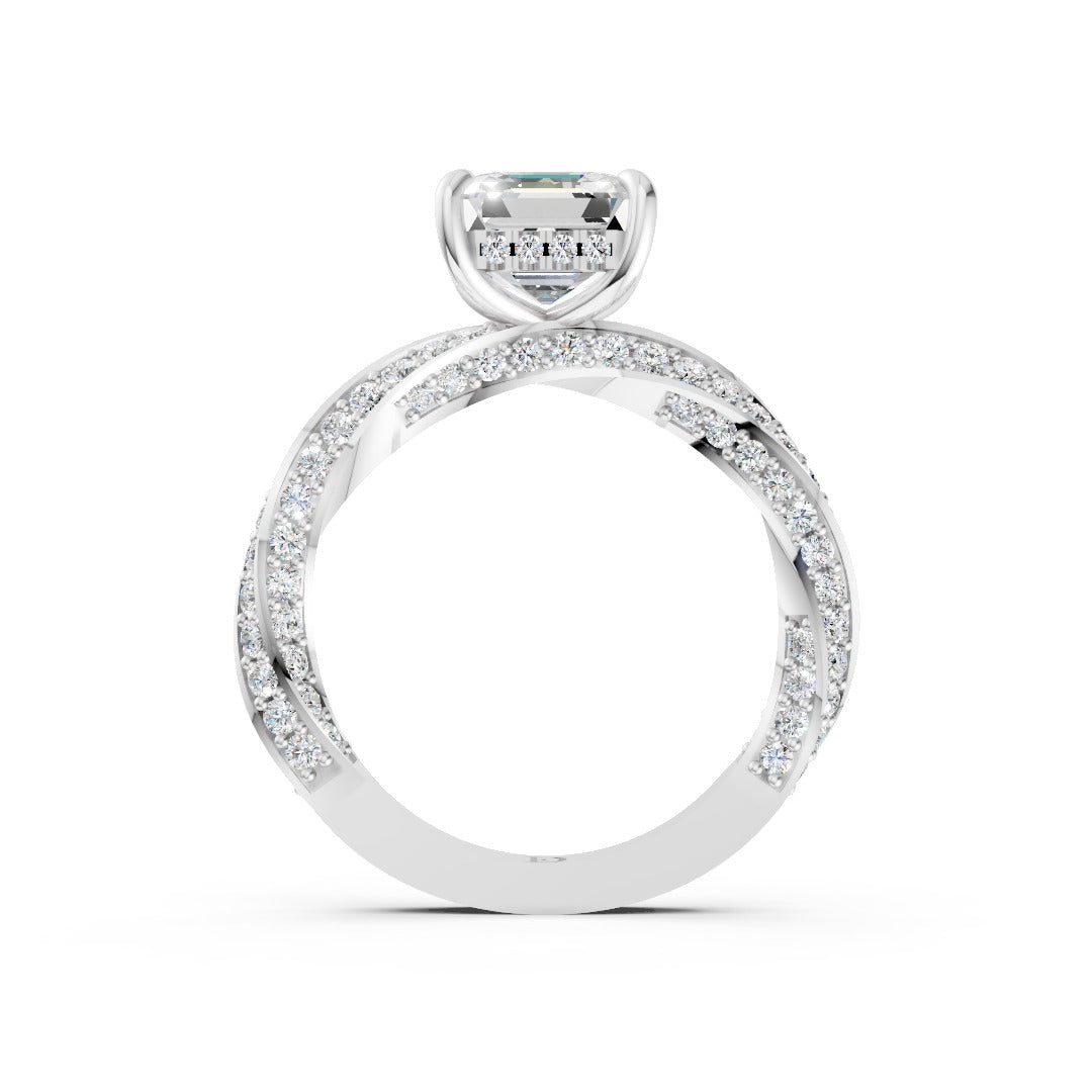 Hidden Halo Asscher Cut With Double Row Twisted Ring