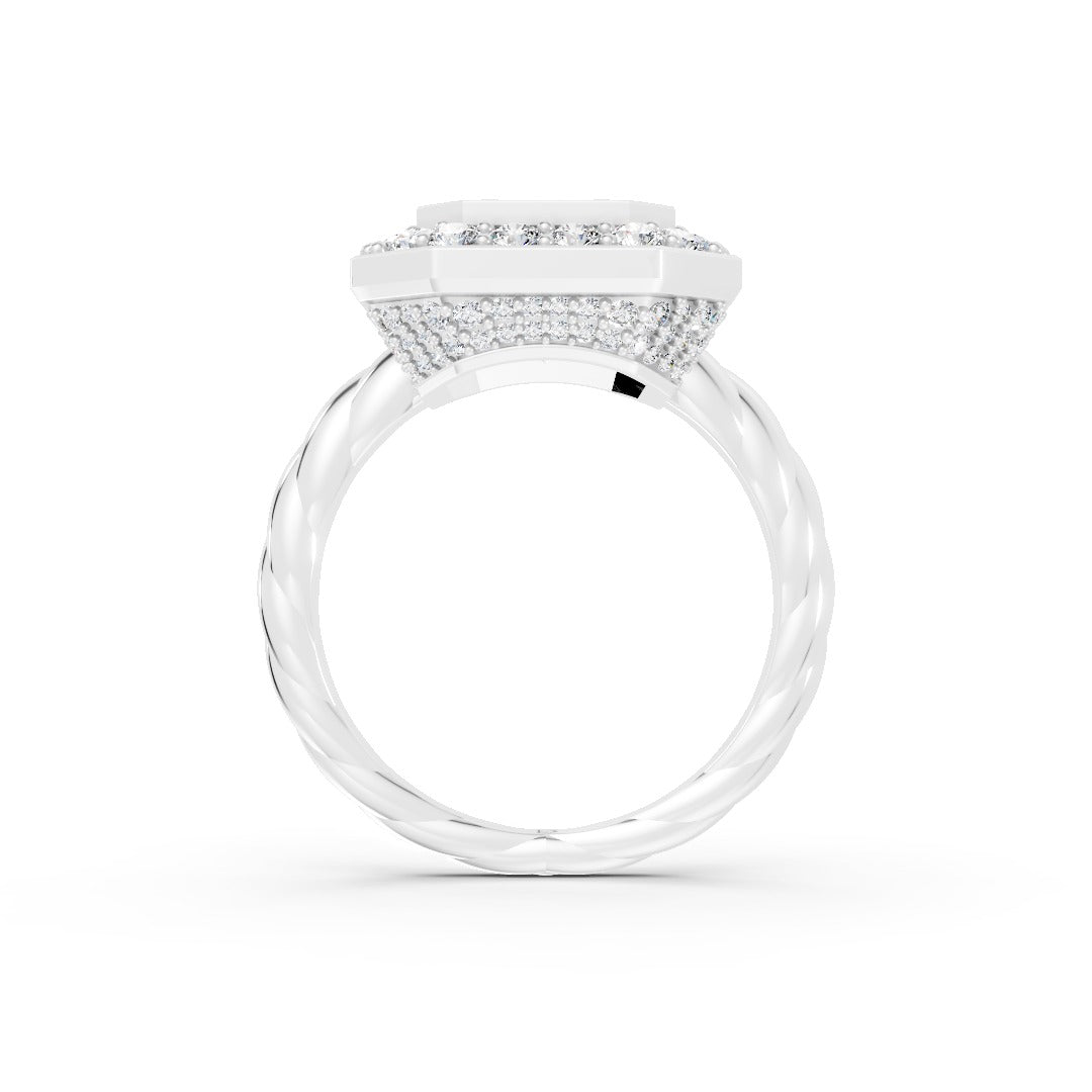Vintage Emerald Cut Halo Twist Rope Shank Ring