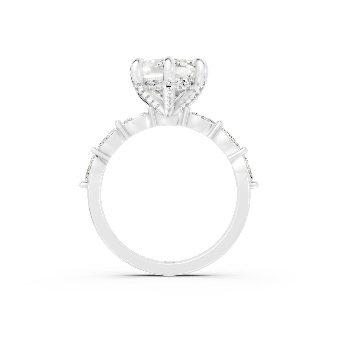 Hexagon Lab Diamond Hidden Halo Marquise Side Stone Baypass Ring