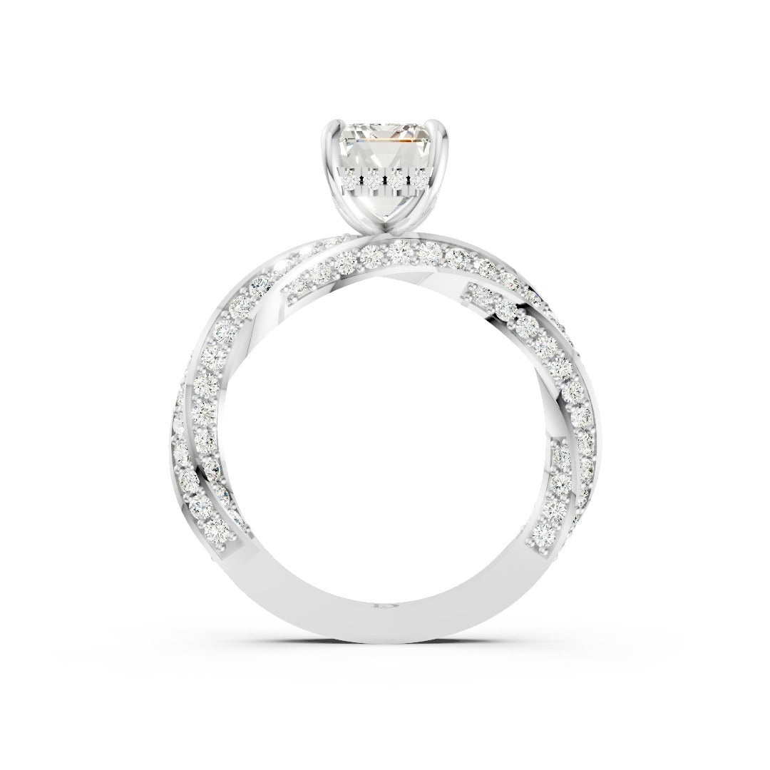 Hidden Halo Emerald Cut With Double Row Twisted Ring