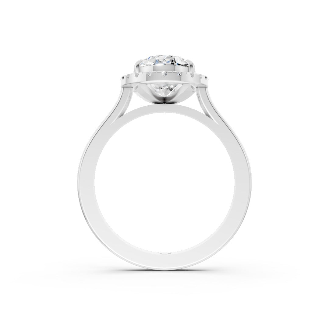 Oval Brilliant Cut Halo Diamond Cathedral Shank Ring