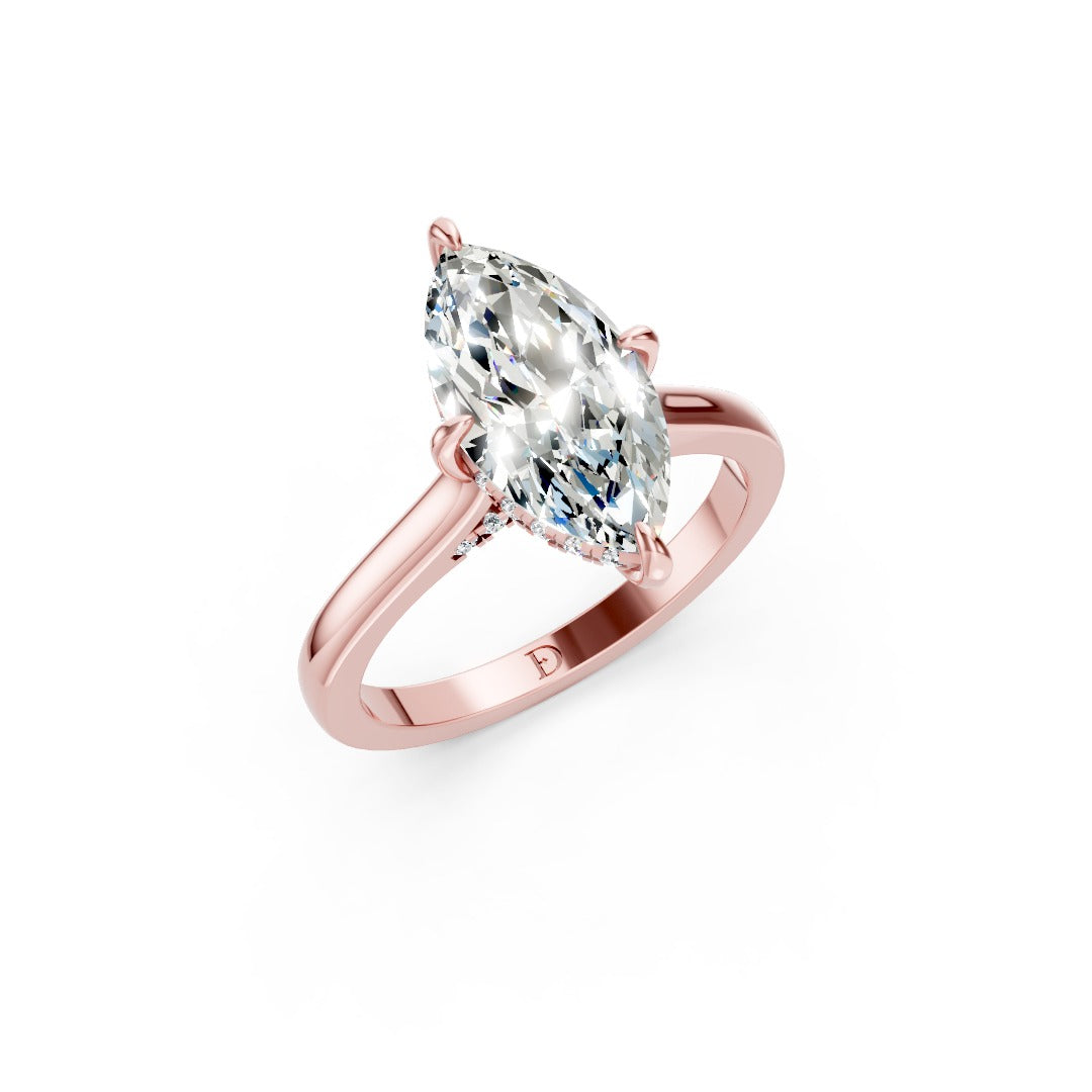 Marquise Diamond Solitaire With Under-Halo & Bridge Accents