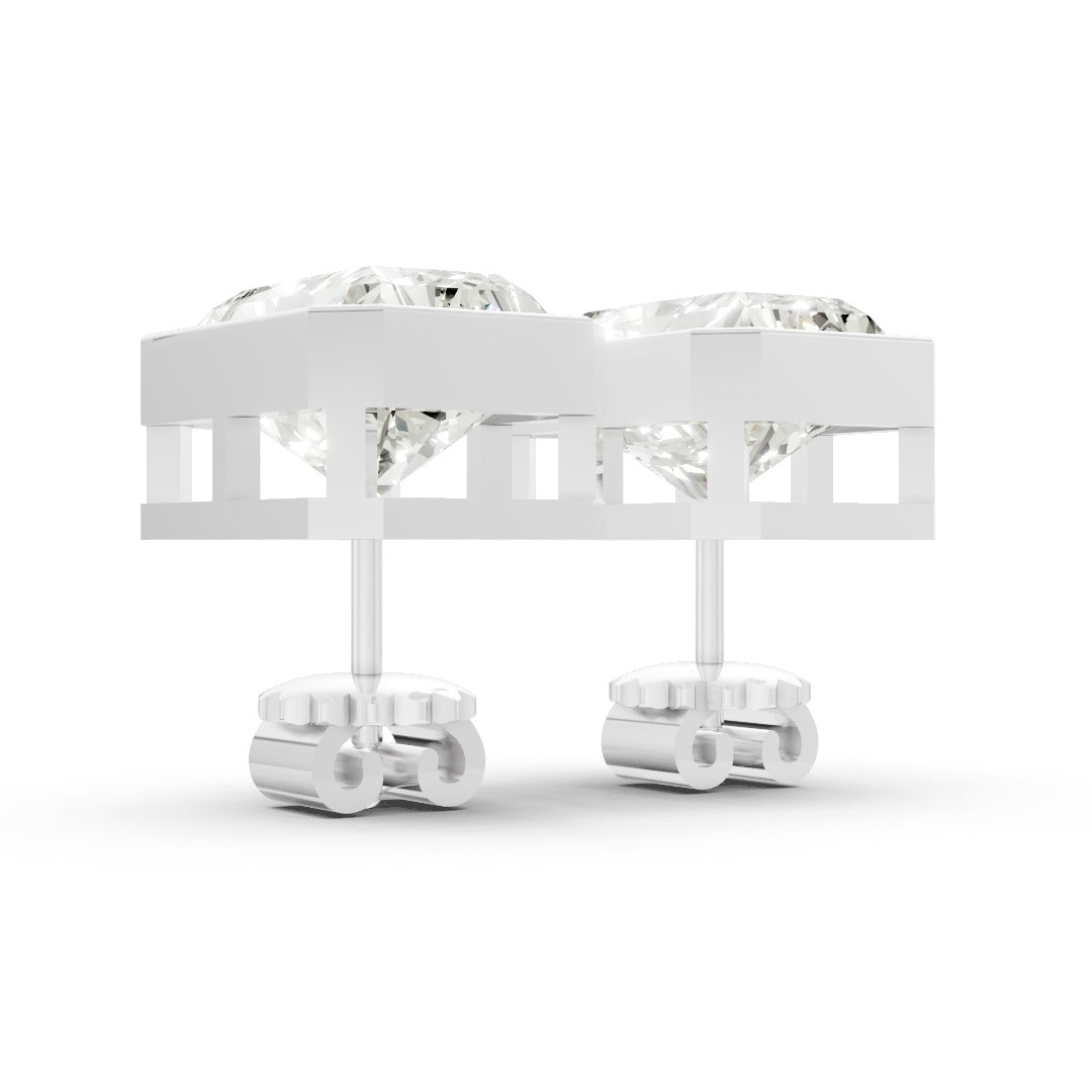 Radiant Cut Lab Grown Diamond Bezel Set Stud Earring