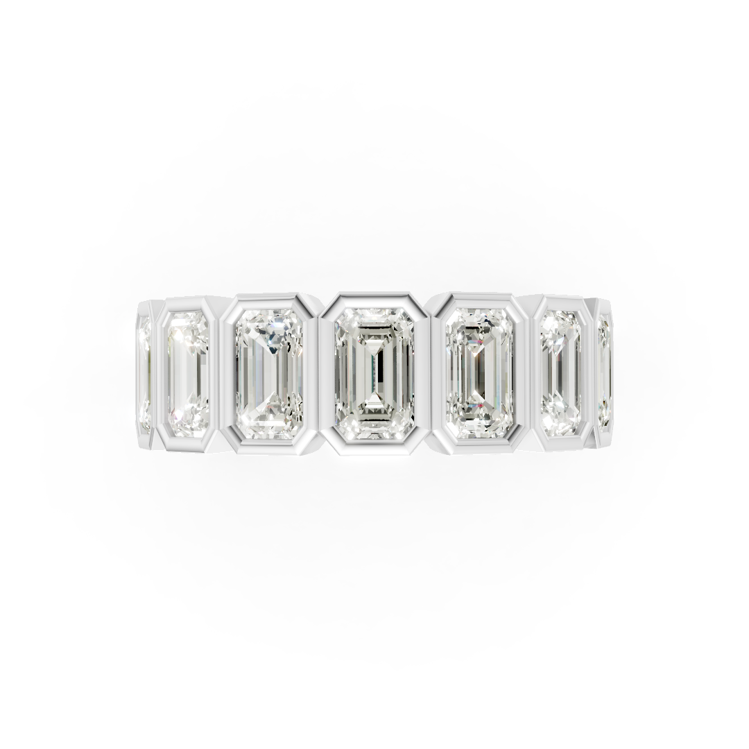 Bezel Set Emerald Diamond Half Eternity Band