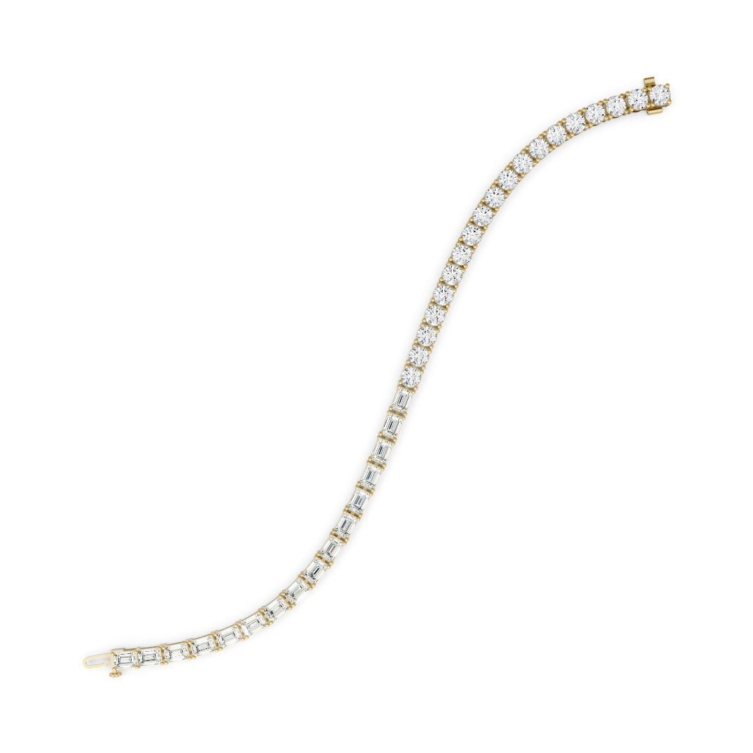 Emerald & Round Cut Bezal Set Tennis Bracelet
