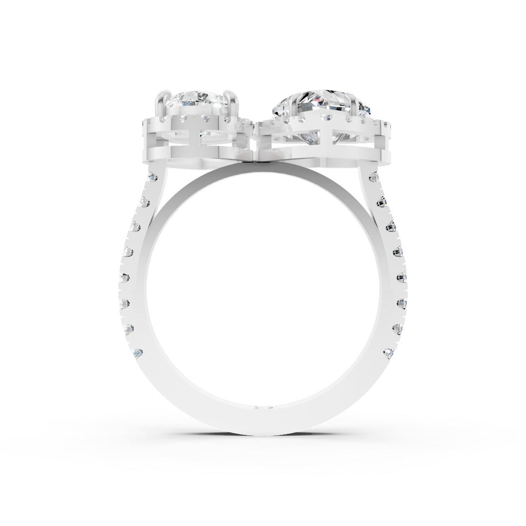 You And Me Pear And Heart Diamond Cathedral Shank Ring