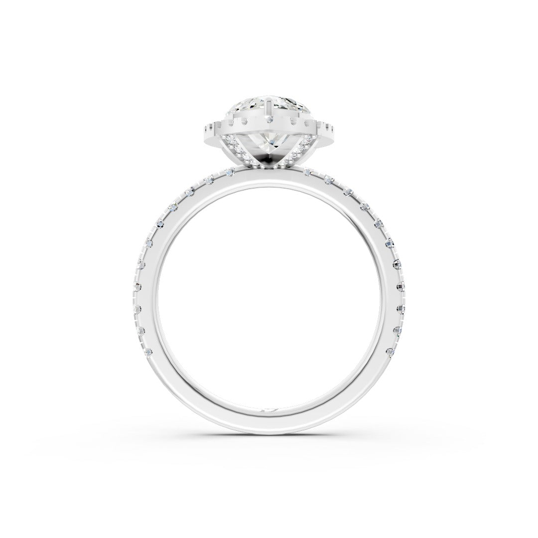 Lab Grown Marquise Diamond Halo Engagement Ring With Pave Set Band