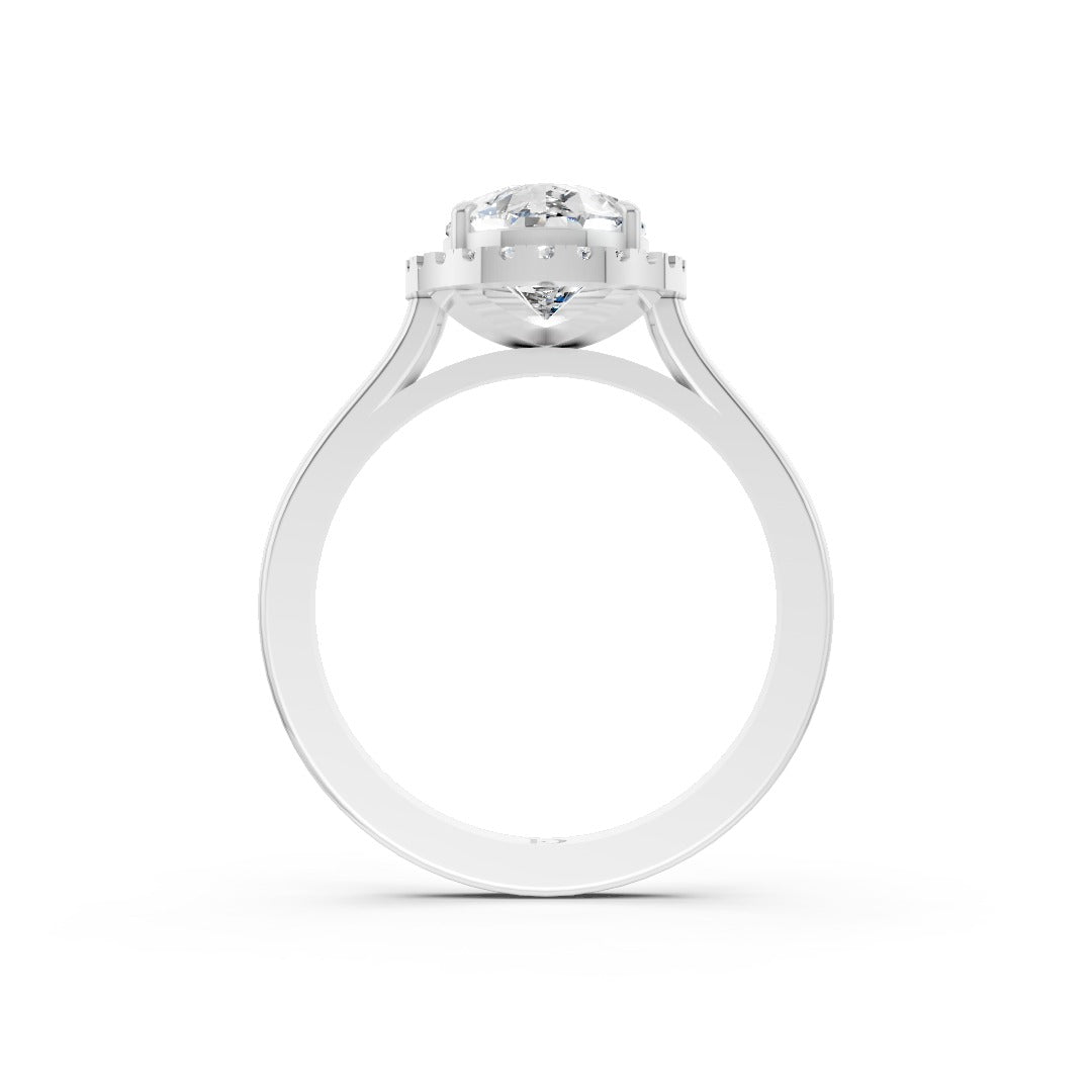 Pear Brilliant Cut Halo Diamond Cathedral Shank Ring