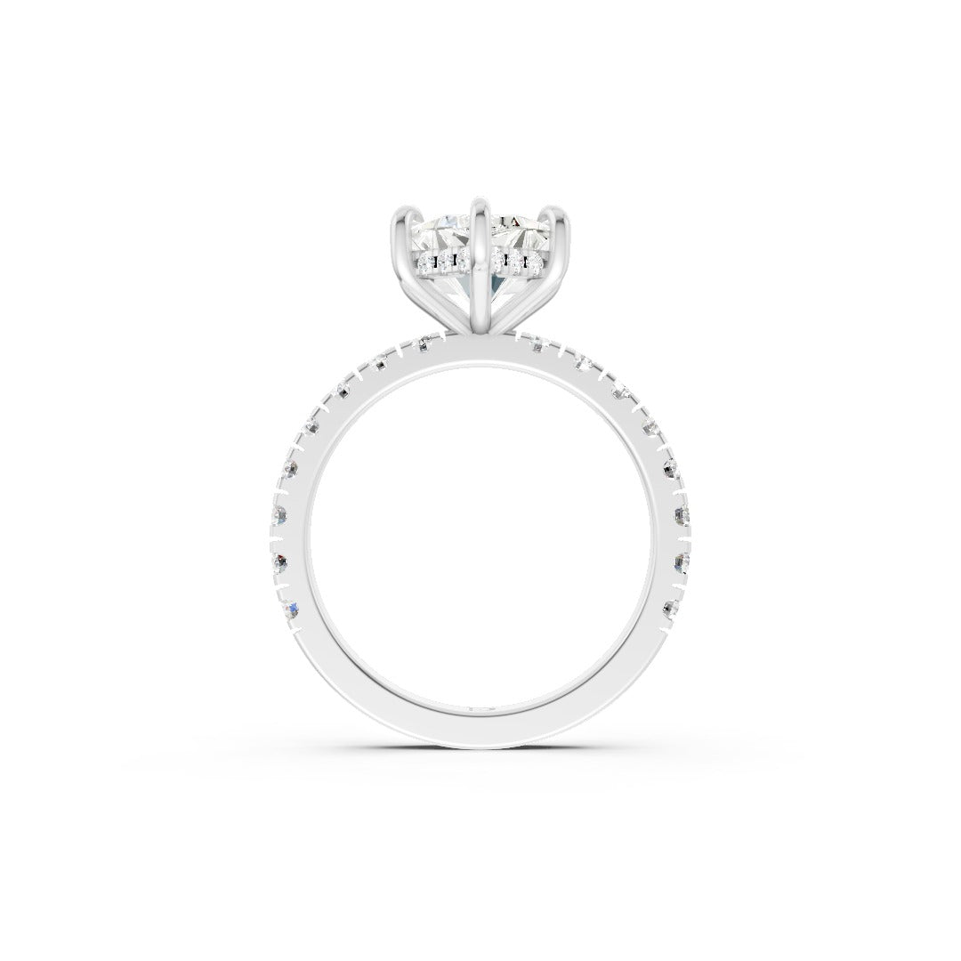 Dutch Marquise Cut Lab Grown Diamond Six Prong Setting Pave Engagement Ring