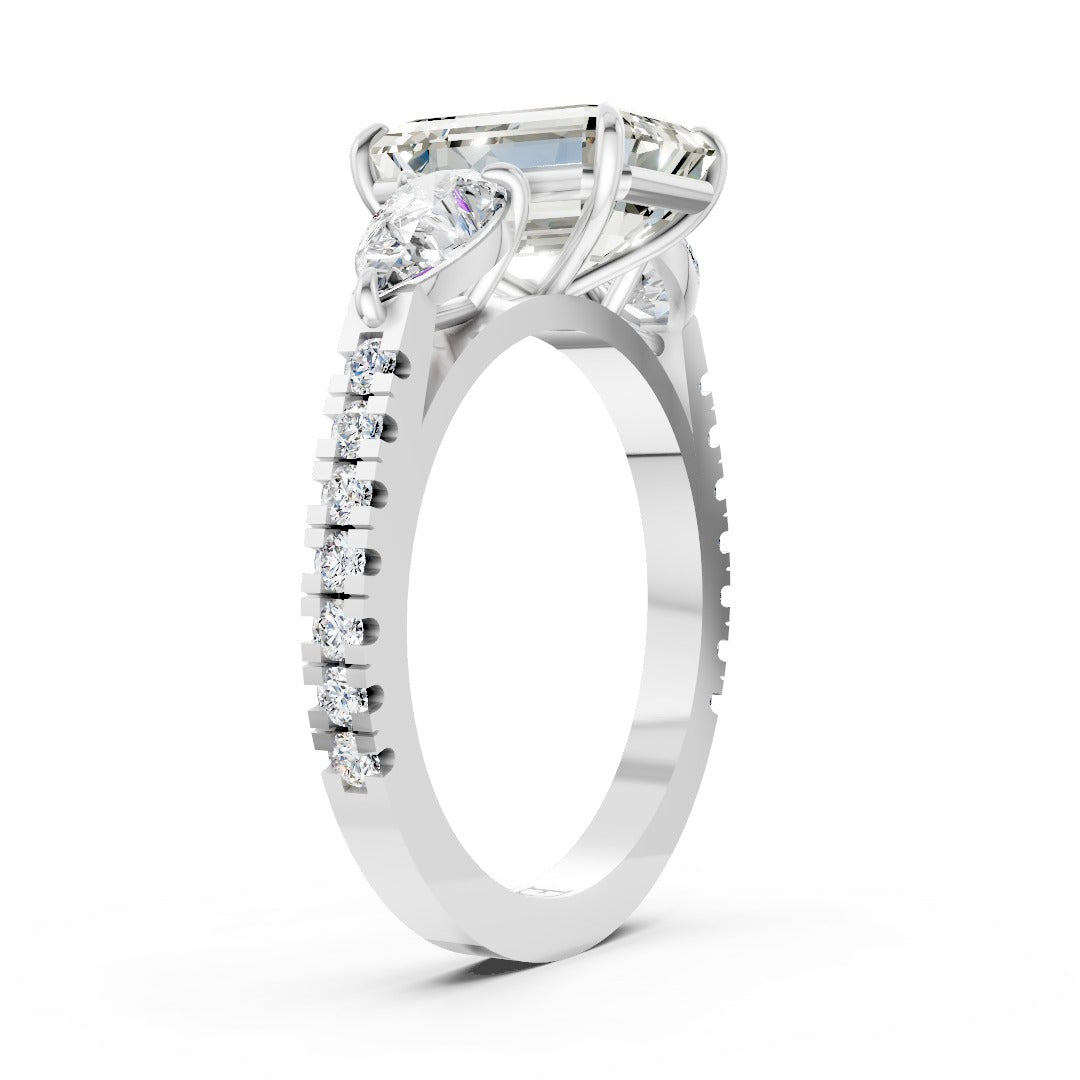 Emerald Cut Lab Grown Diamond Three Stone Engagement Ring