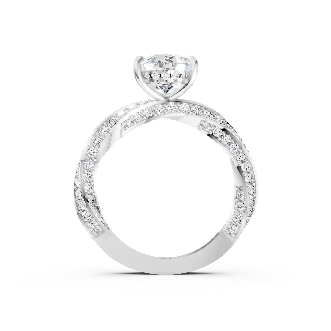 Hidden Halo Pear Cut With Double Row Twisted Ring