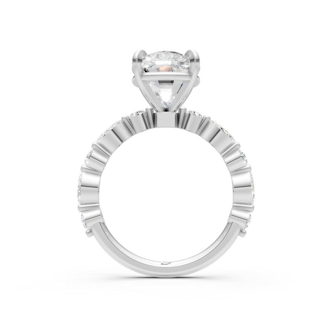 Elongated Cushion Lab Grown Diamond with Marquise & Round Side Stones Ring