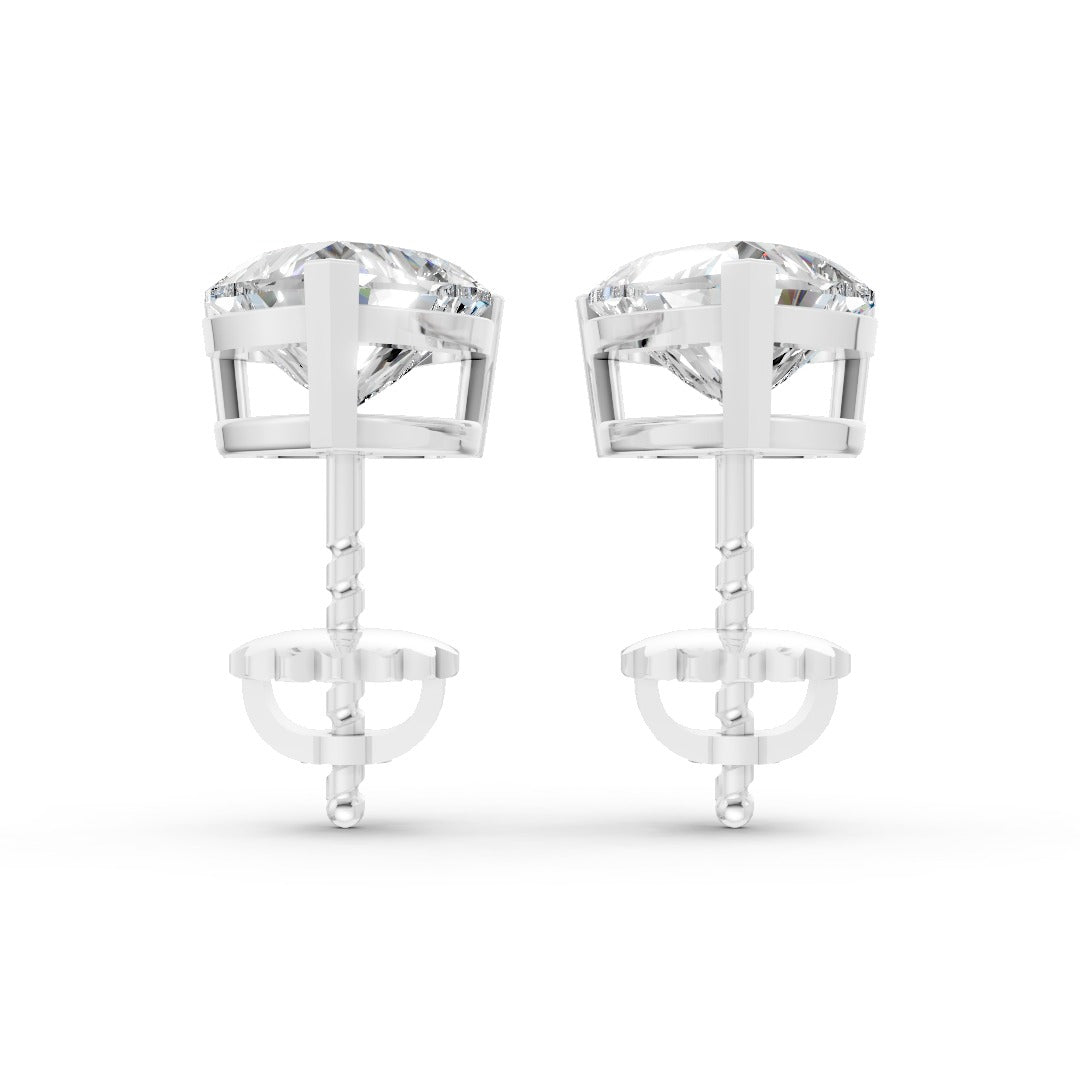 Heart Cut Diamond Stud Earrings in Scalloped Basket Setting
