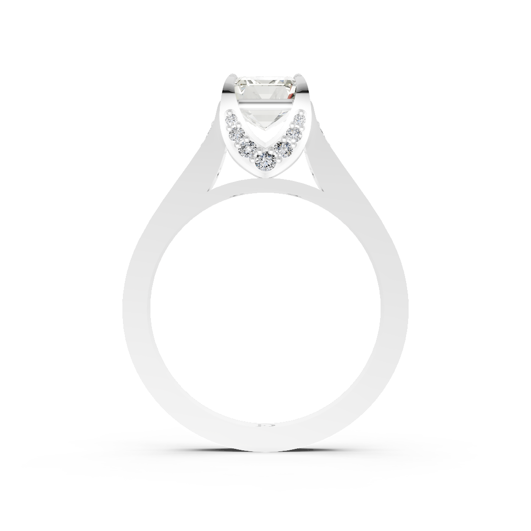 Emerald Cut Diamond with Pavé Bridge Hidden Halo Ring