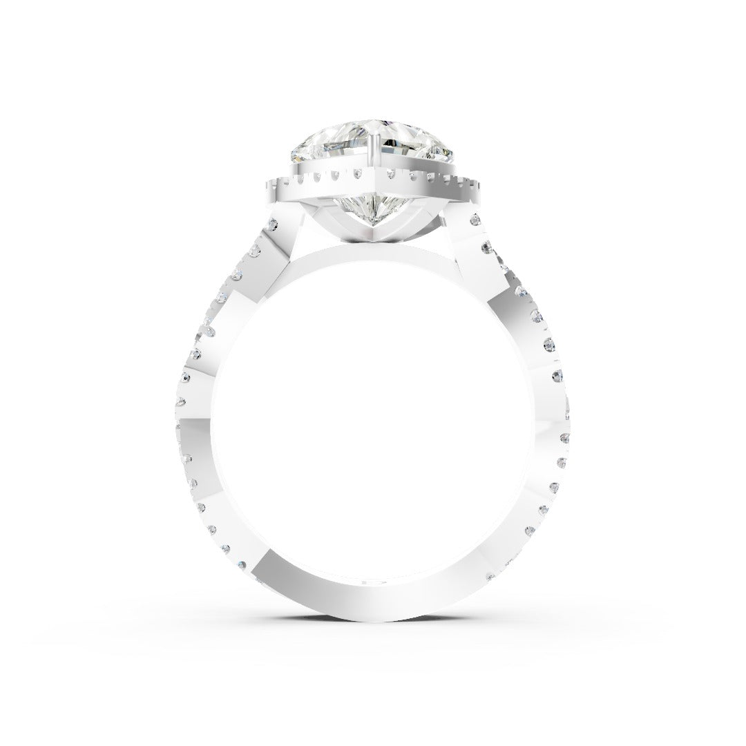 Heart Cut Diamond Halo with Twisted Pave Ring