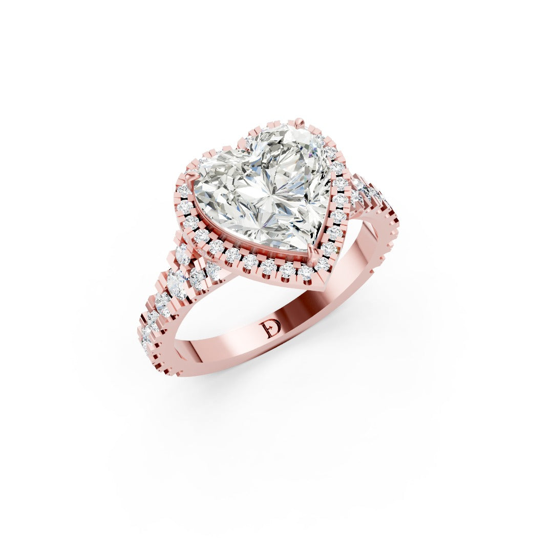 Heart Cut Halo & V-Split Shank Pavé Diamond Ring